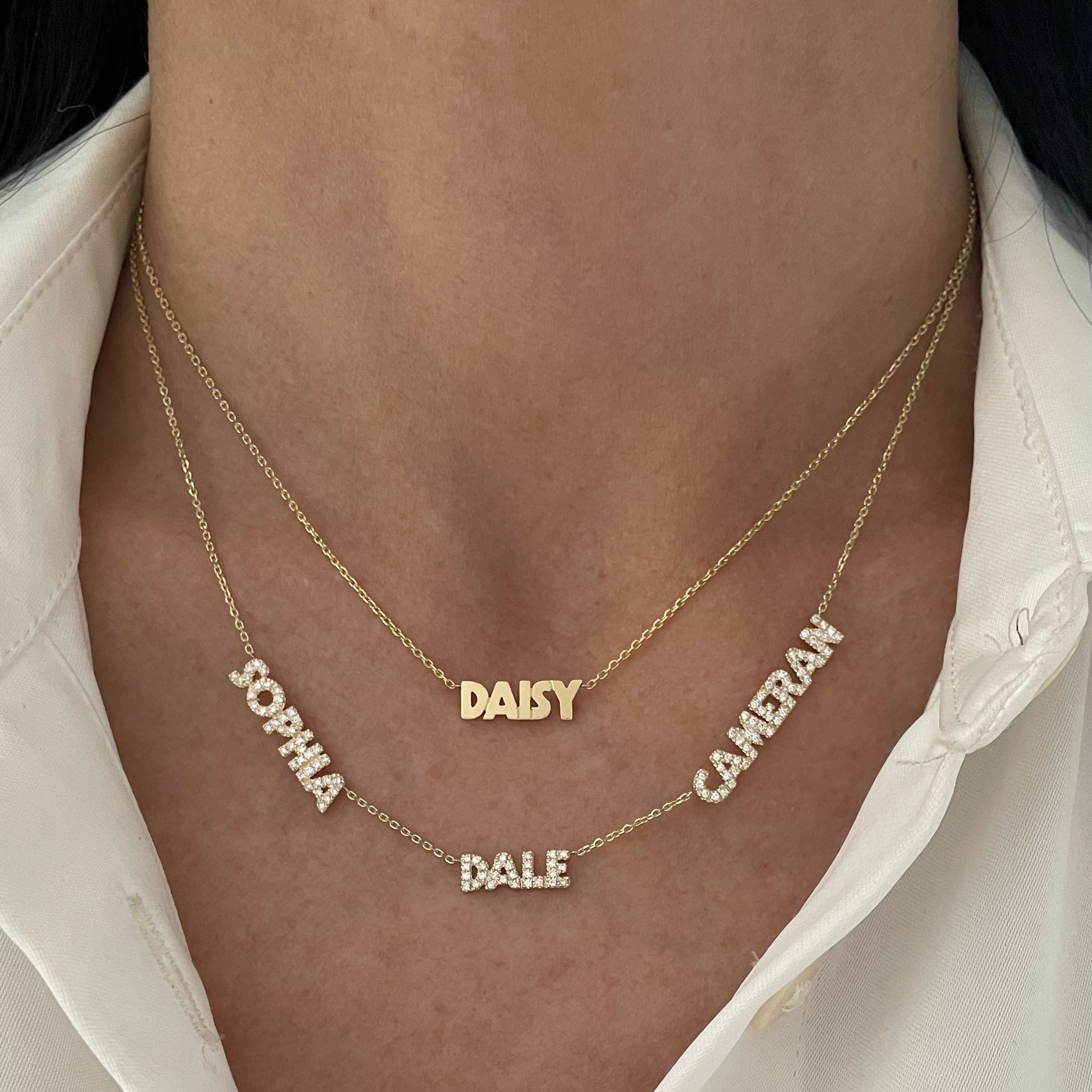 Multi Name All Diamond Block Font Necklace