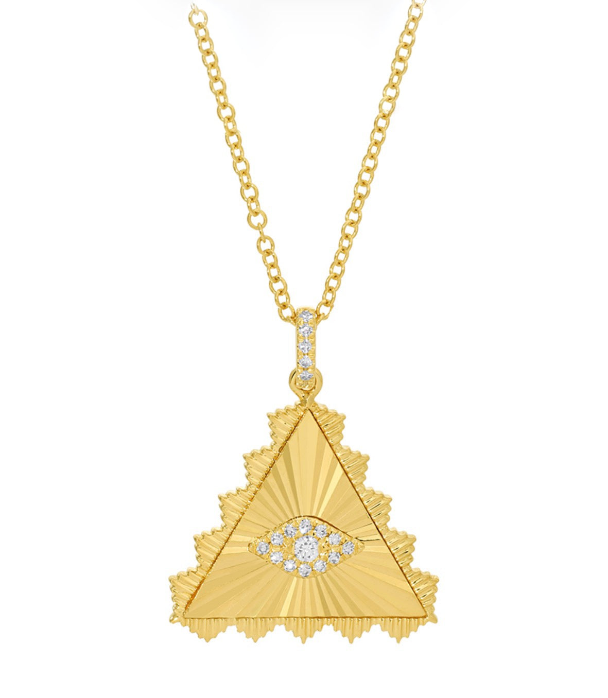 Fluted Triangle Evil Eye Necklace