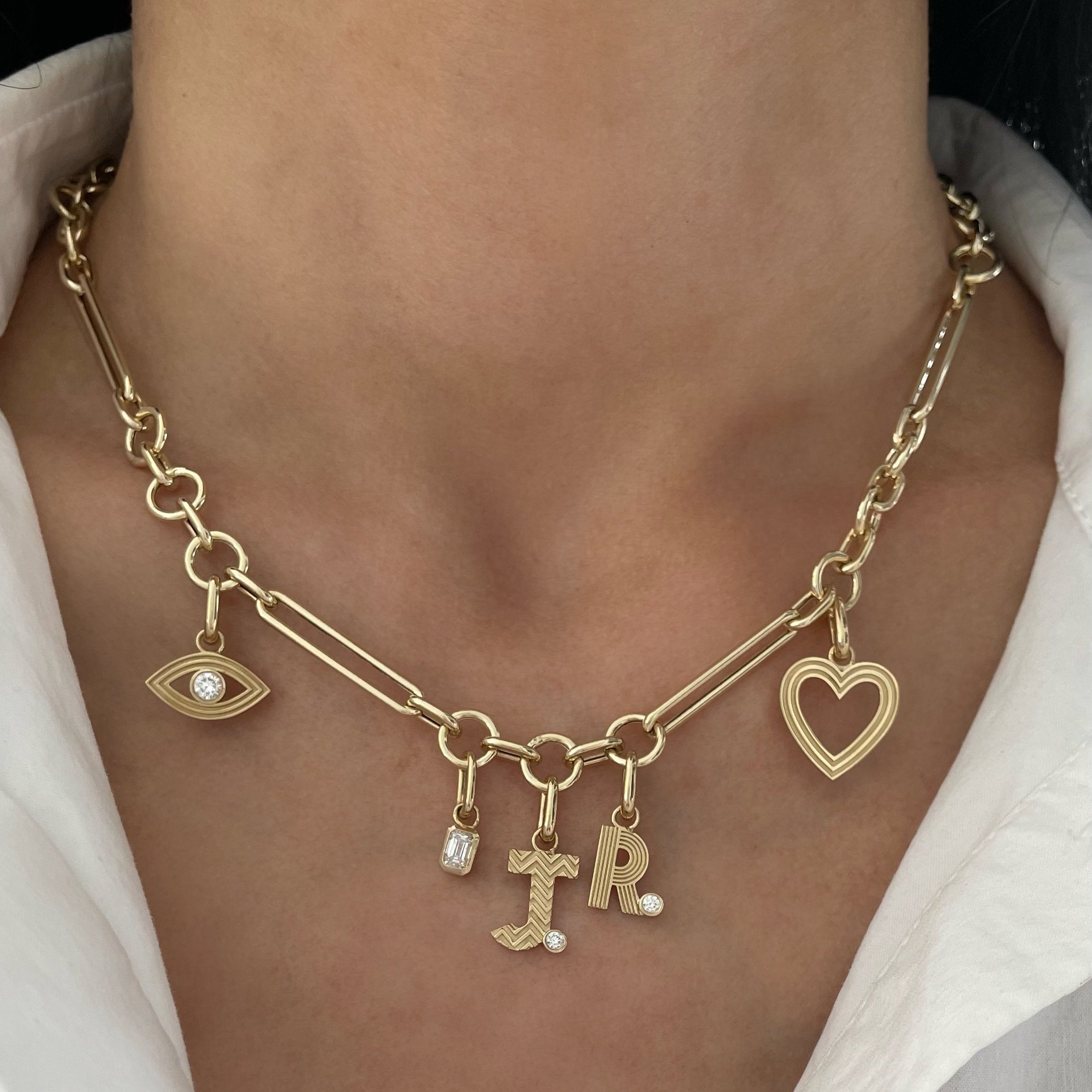 Chevon Letter Charm with Stone Accent