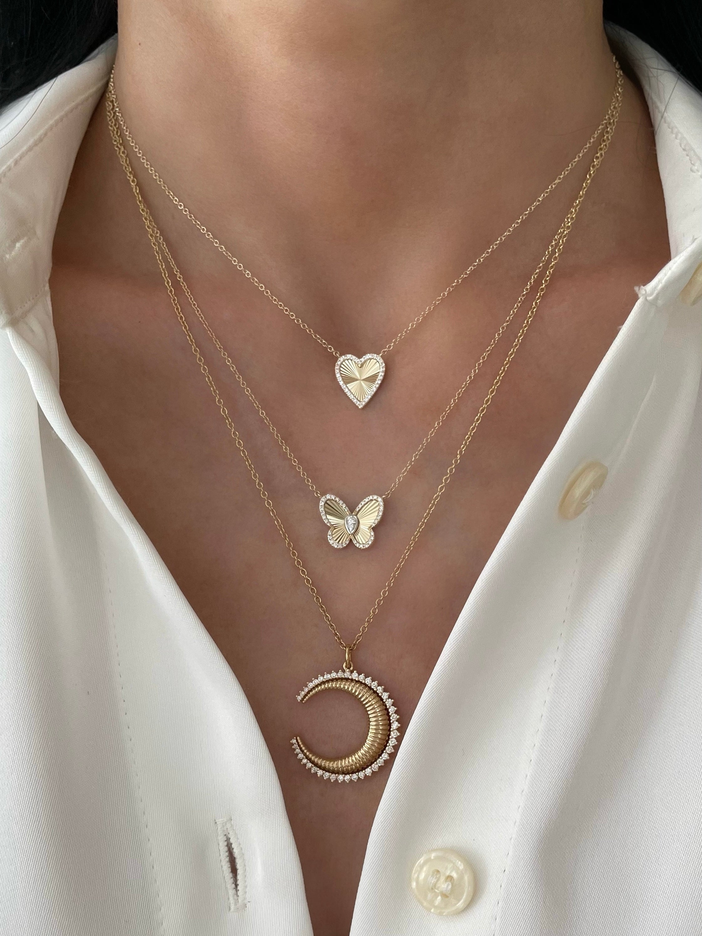 Diamond and Gold Fluted Butterfly