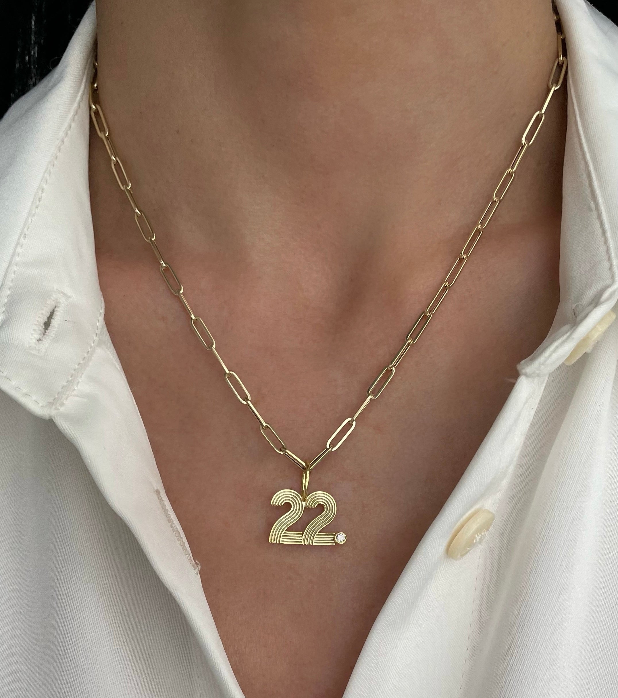 Small Retro Fluted Number Charm with Stone Accent