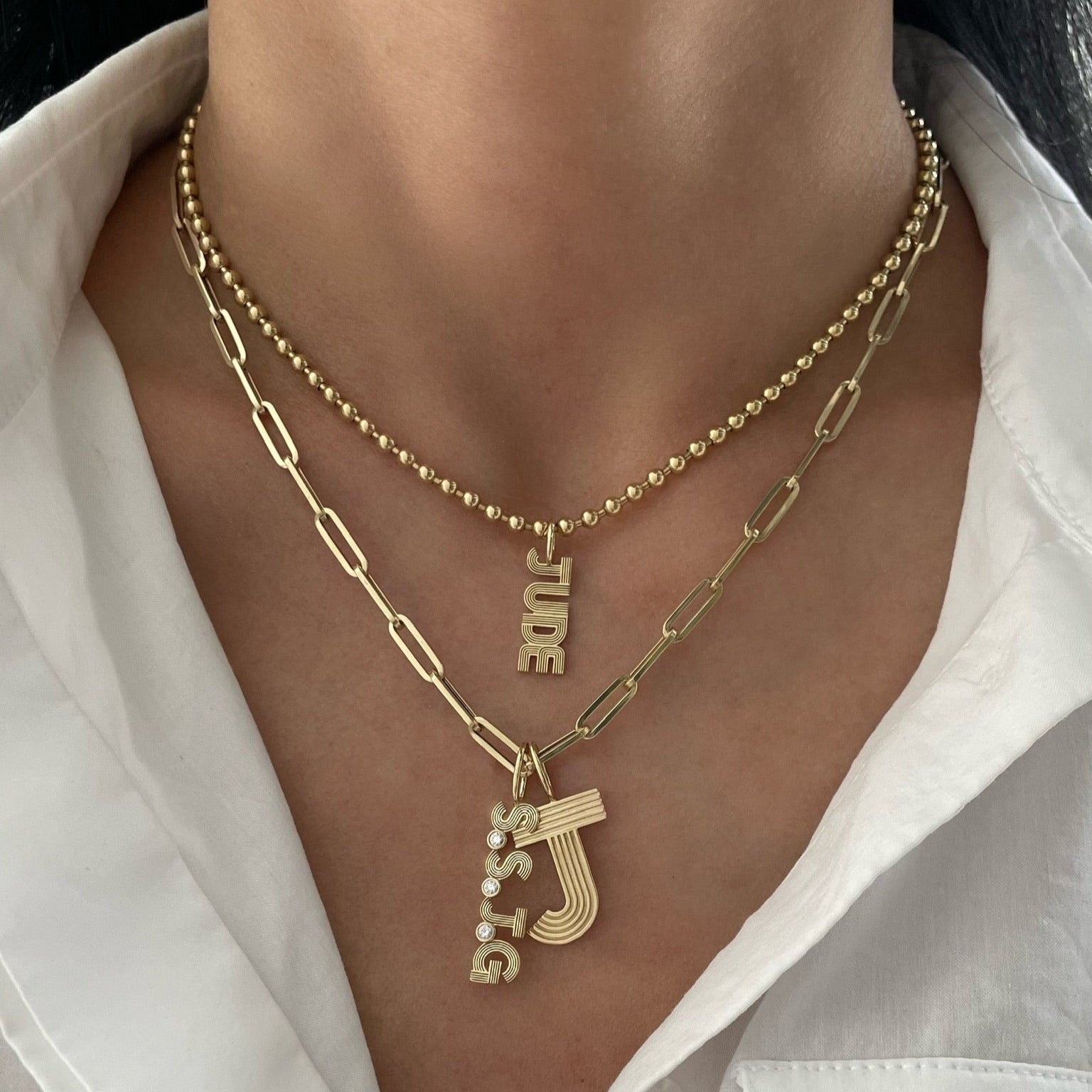 Retro Fluted Initials + Stone Charm