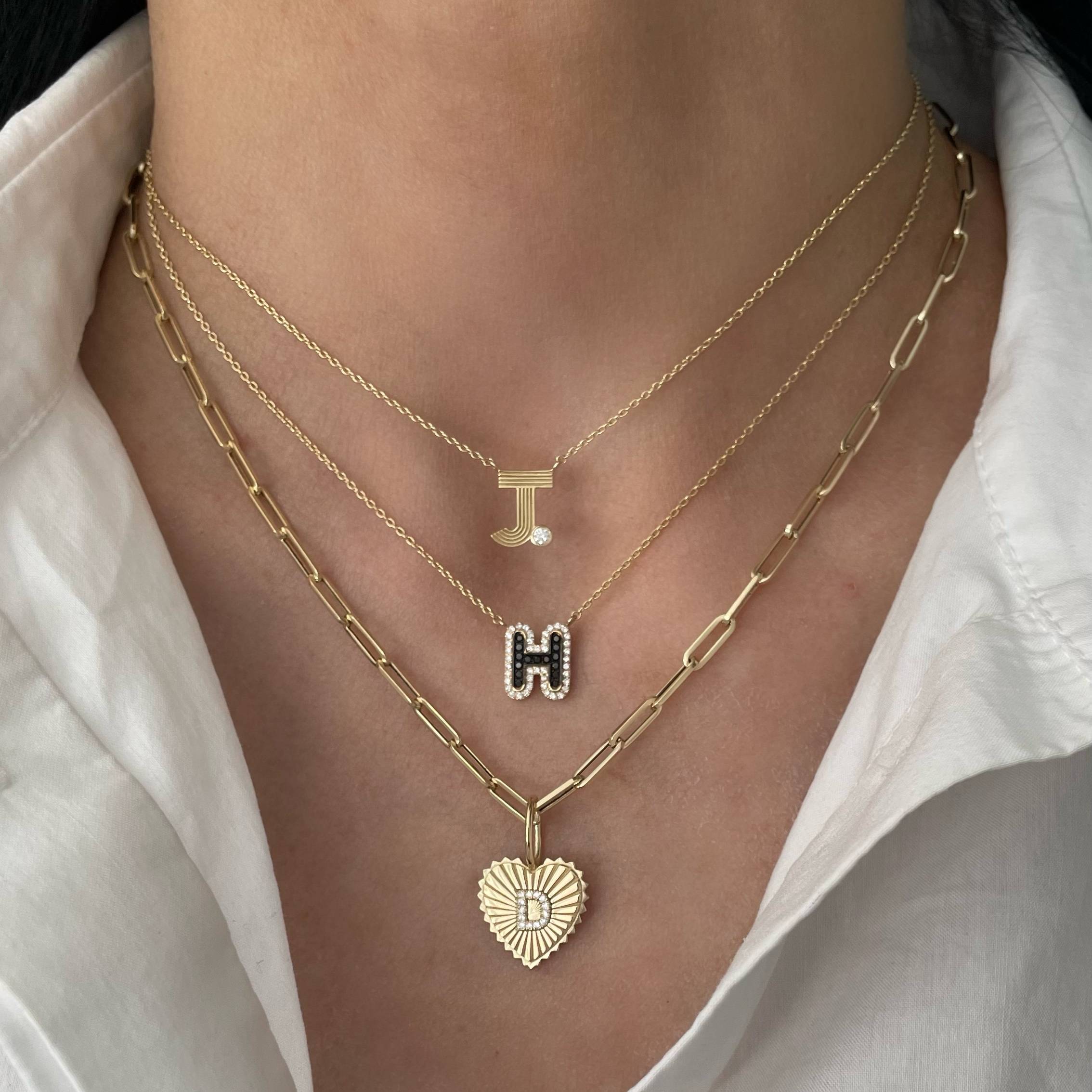 Fluted Heart Diamond Letter Charm