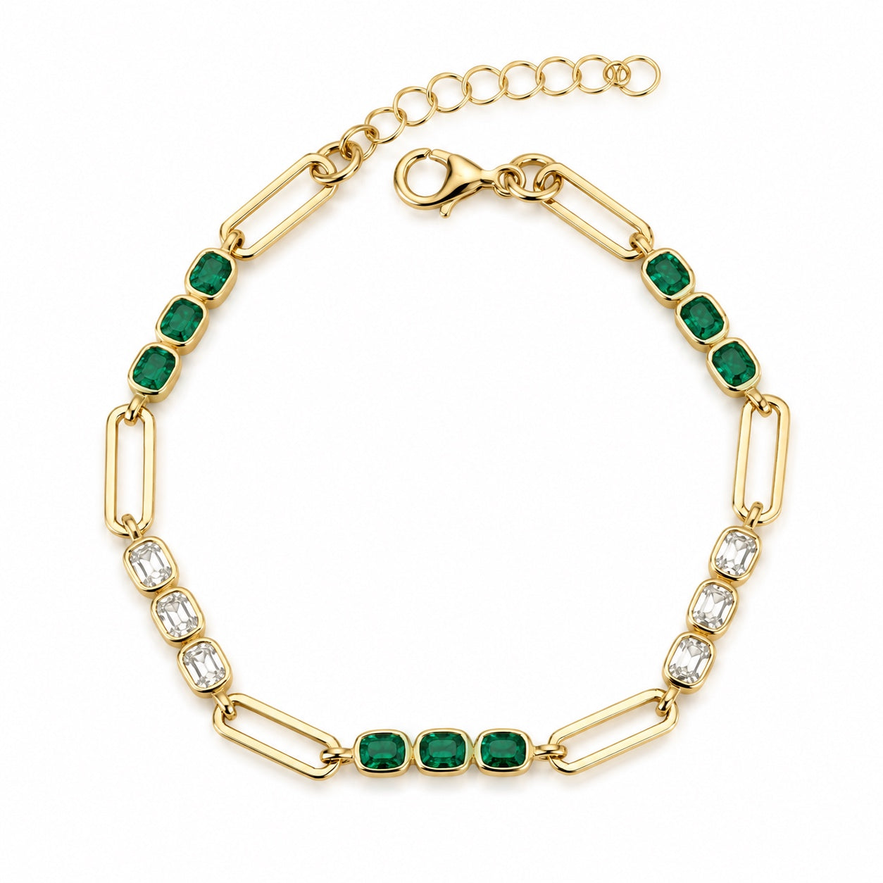 Lab Emerald and Diamond Old Mine Cut Bracelet