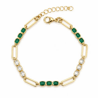 Lab Emerald and Diamond Old Mine Cut Bracelet