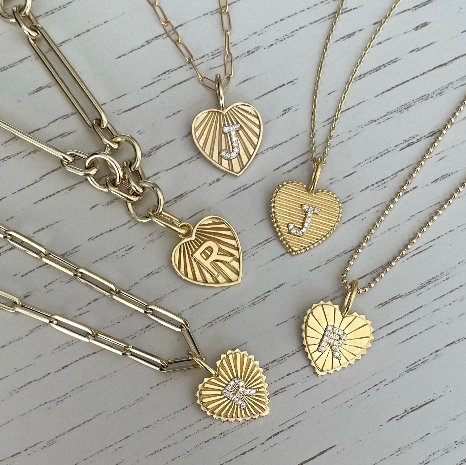 Starburst Fluted Heart Diamond Letter Charm