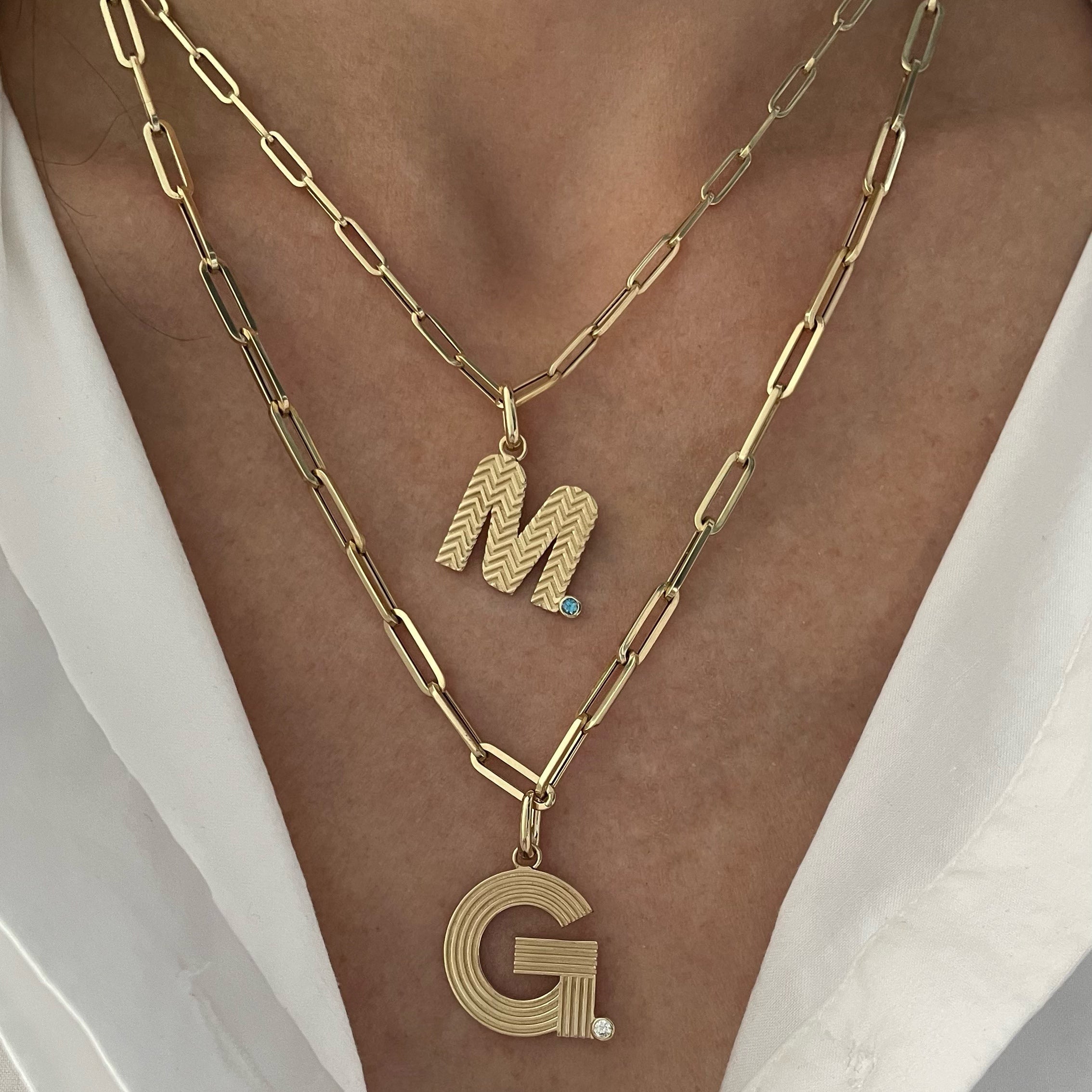 Chevon Letter Charm with Stone Accent