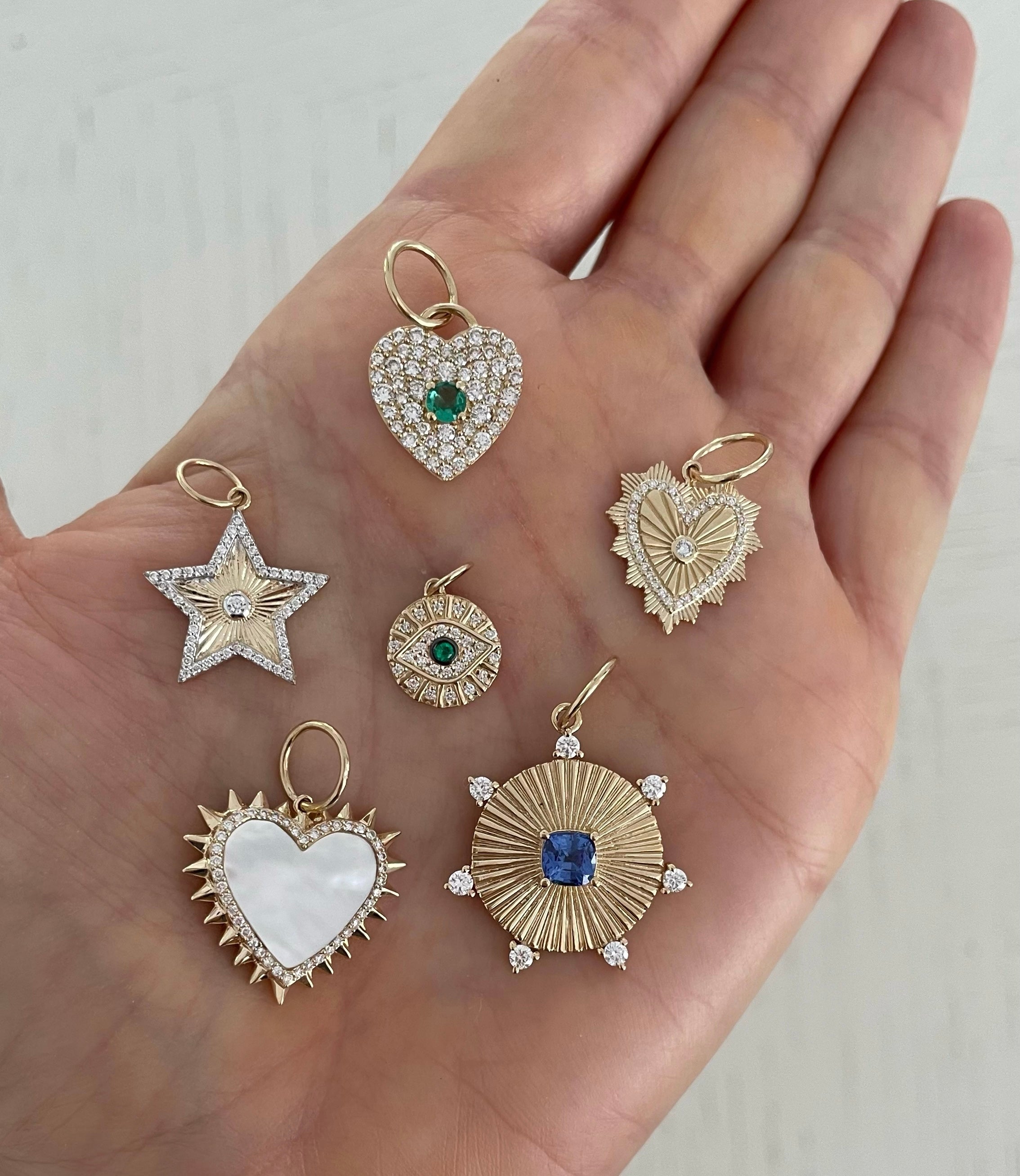 Fluted Gold and Diamond Heart Charm