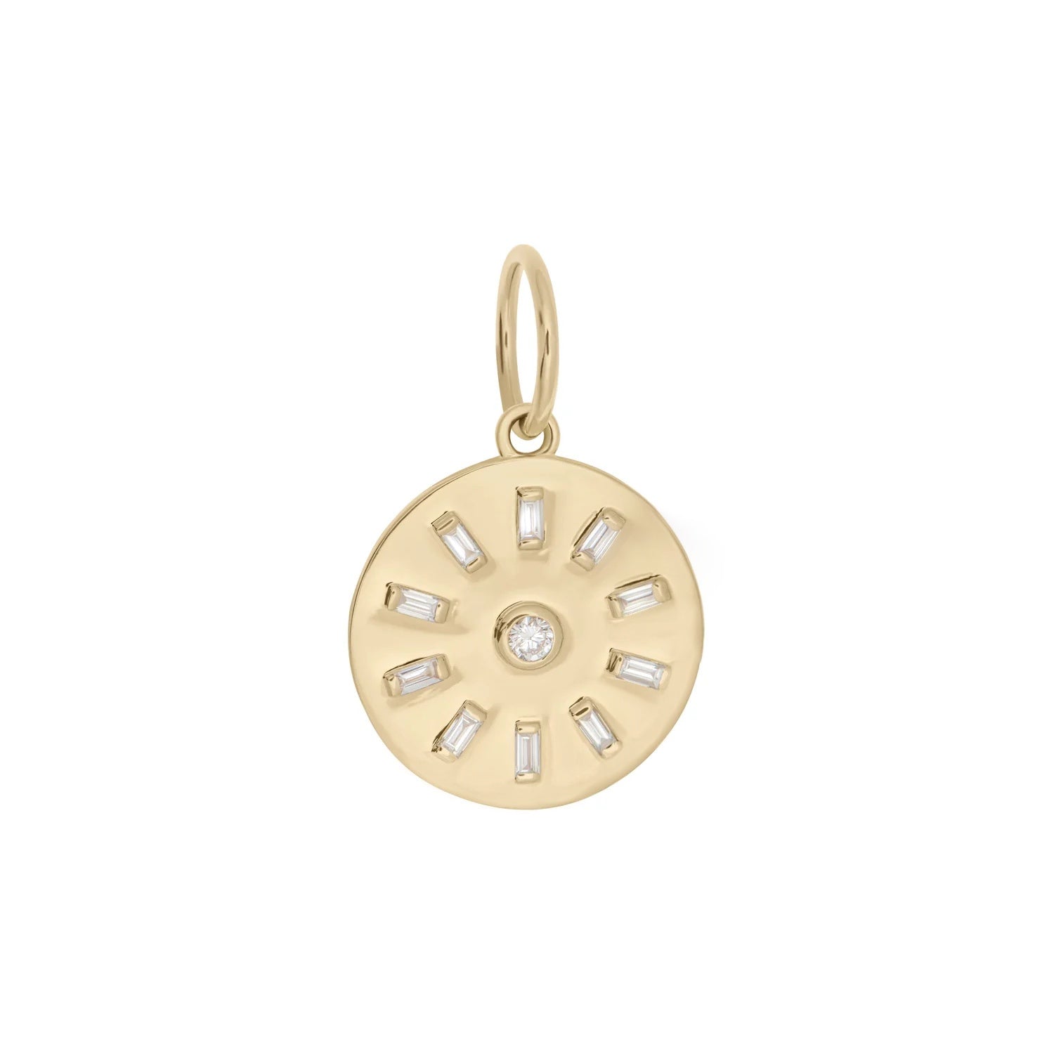Diamond Baguette Round Disc Charm