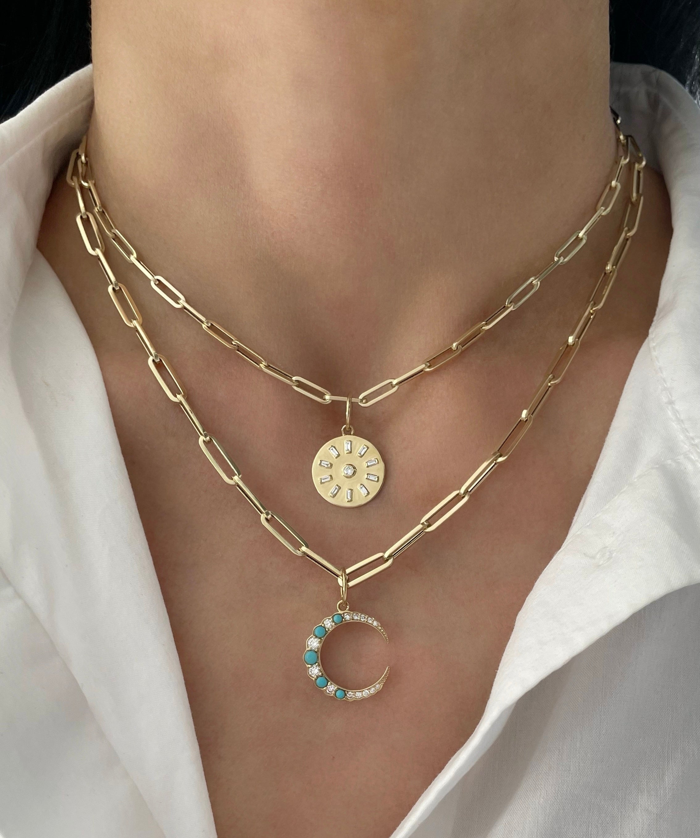 Diamond Baguette Round Disc Charm