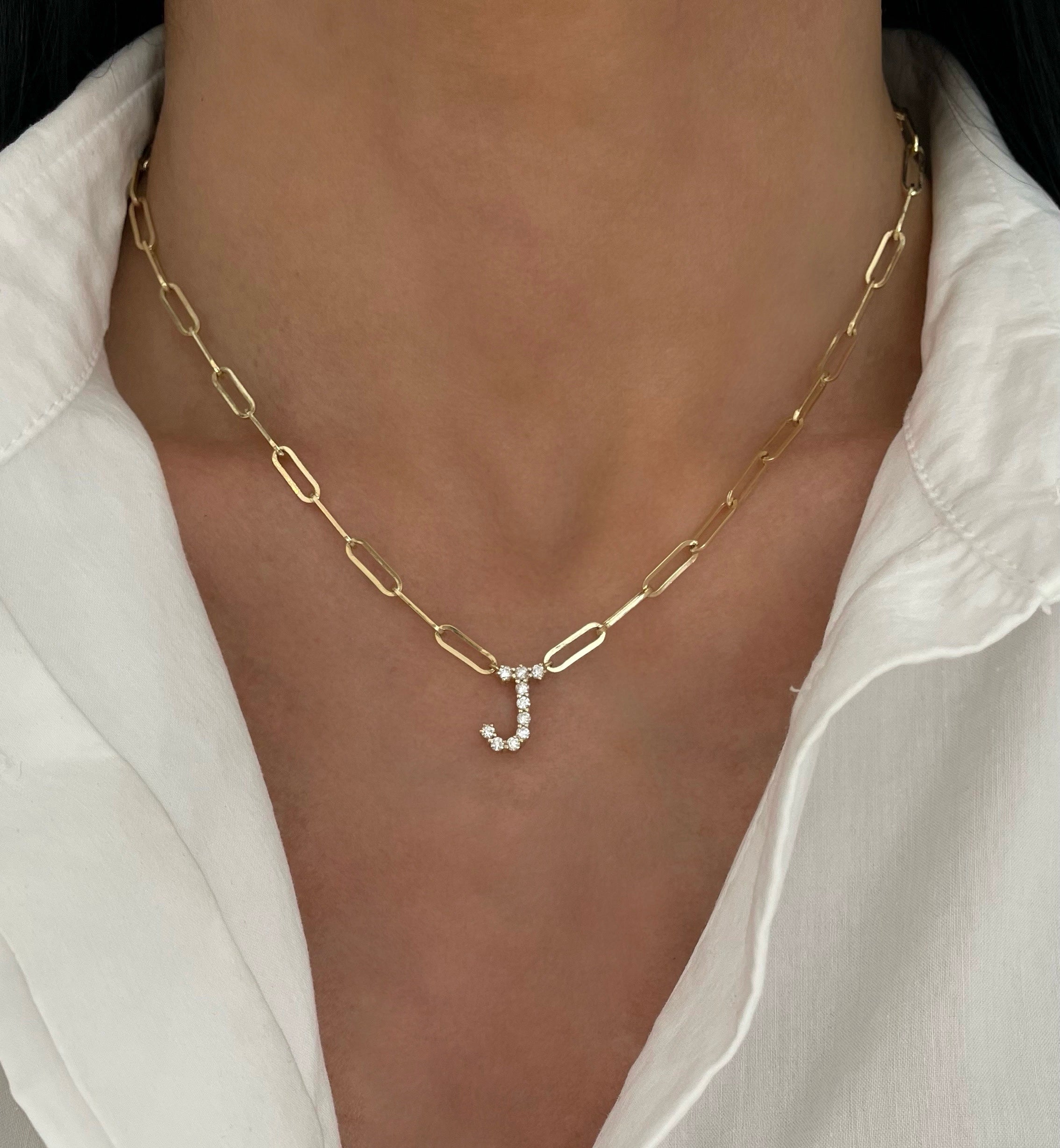 Large Diamond Letter on Paper Clip Chain