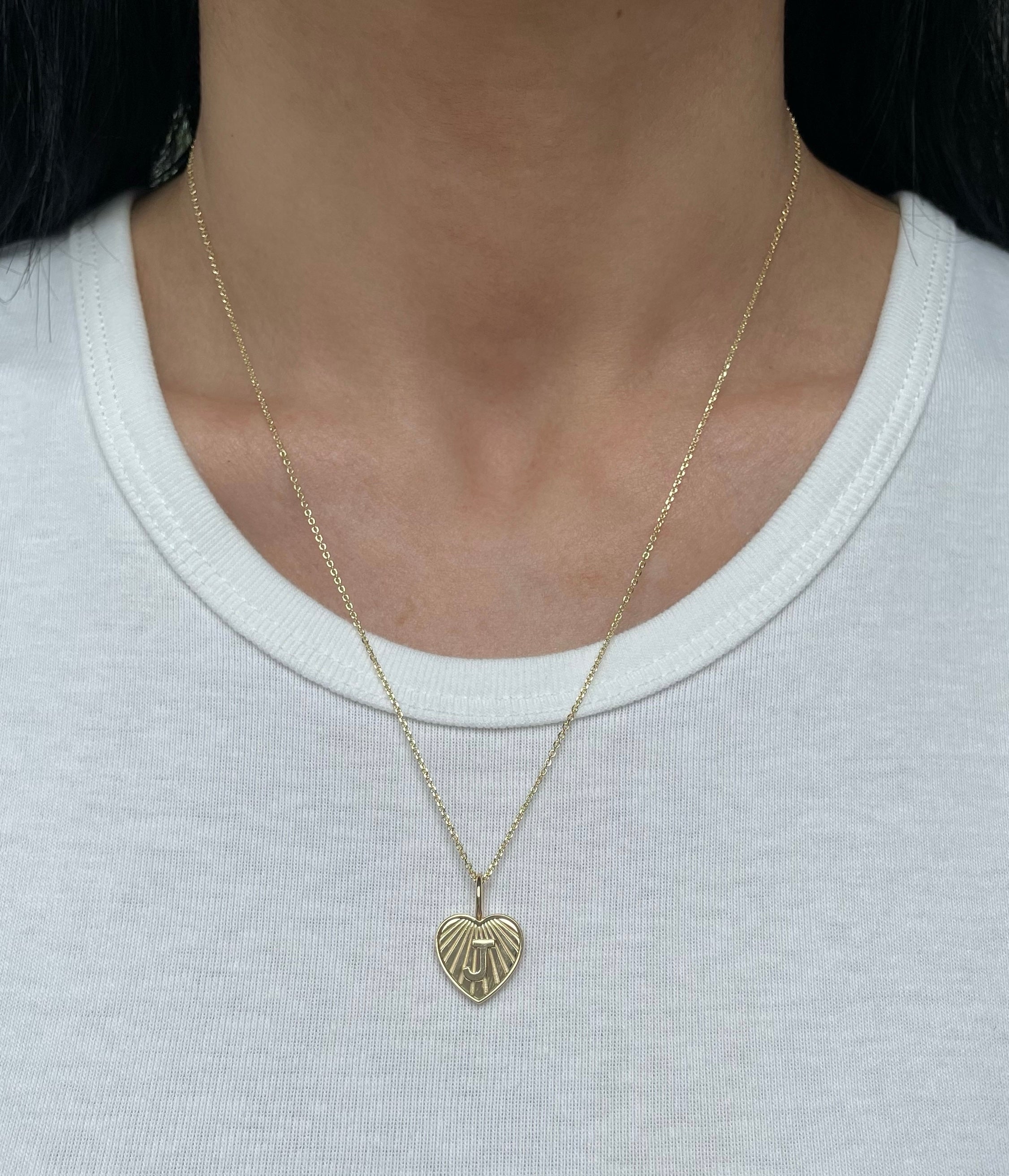 Fluted Heart Gold Letter Charm