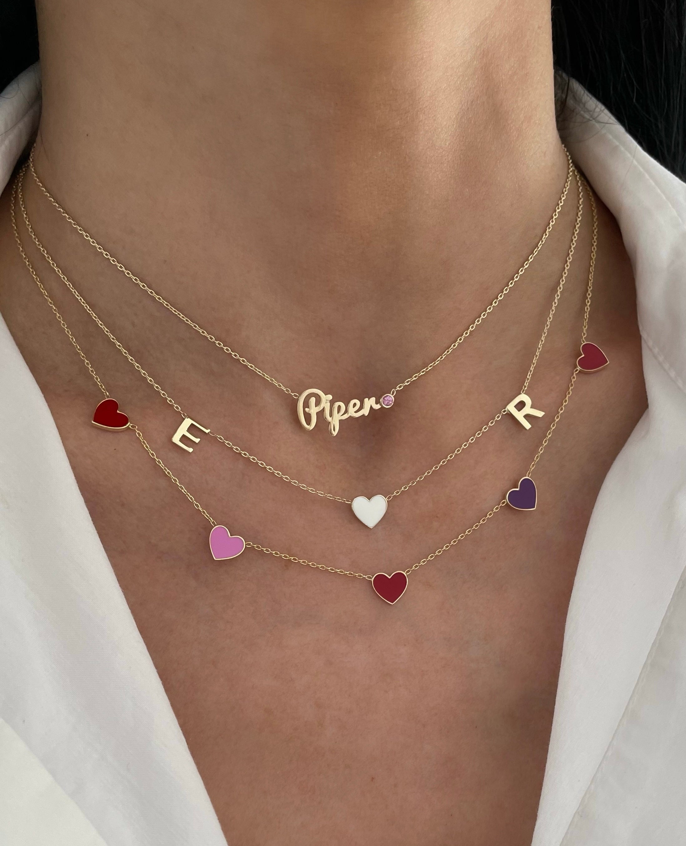 Small Script Gold Name Necklace With Stone Accent