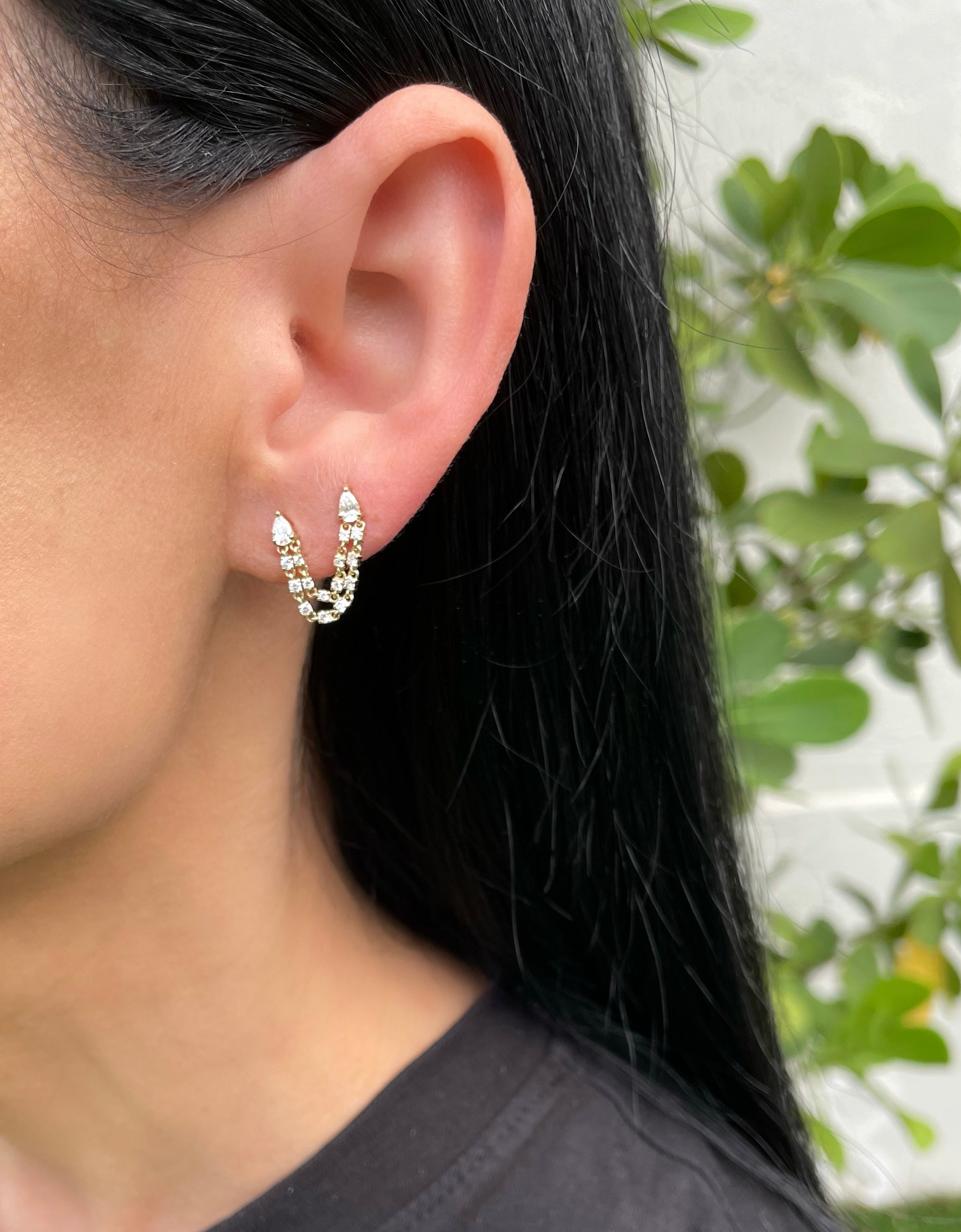 Pear Diamond Double Chain Earring