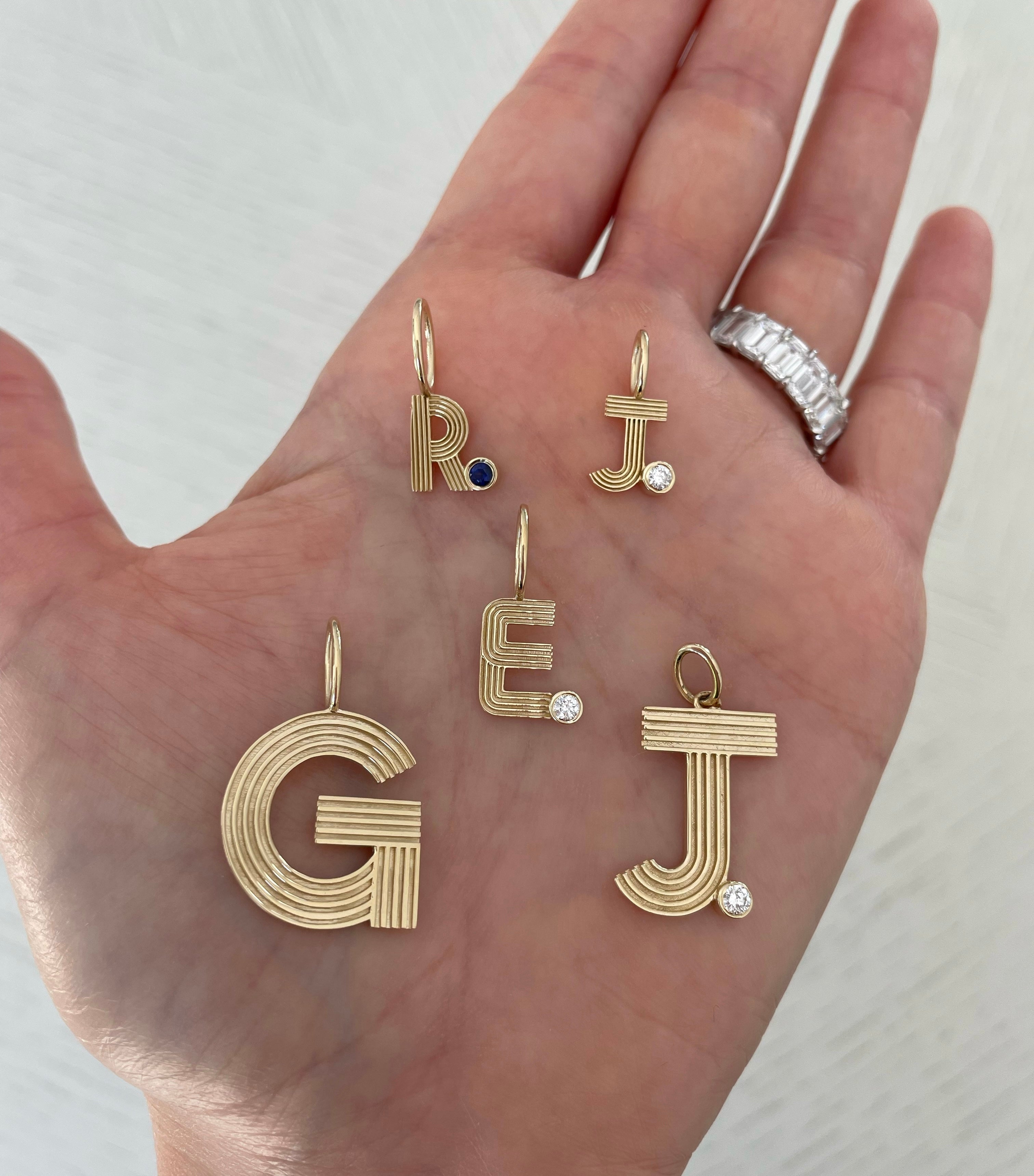 Large Retro Fluted Letter Charm