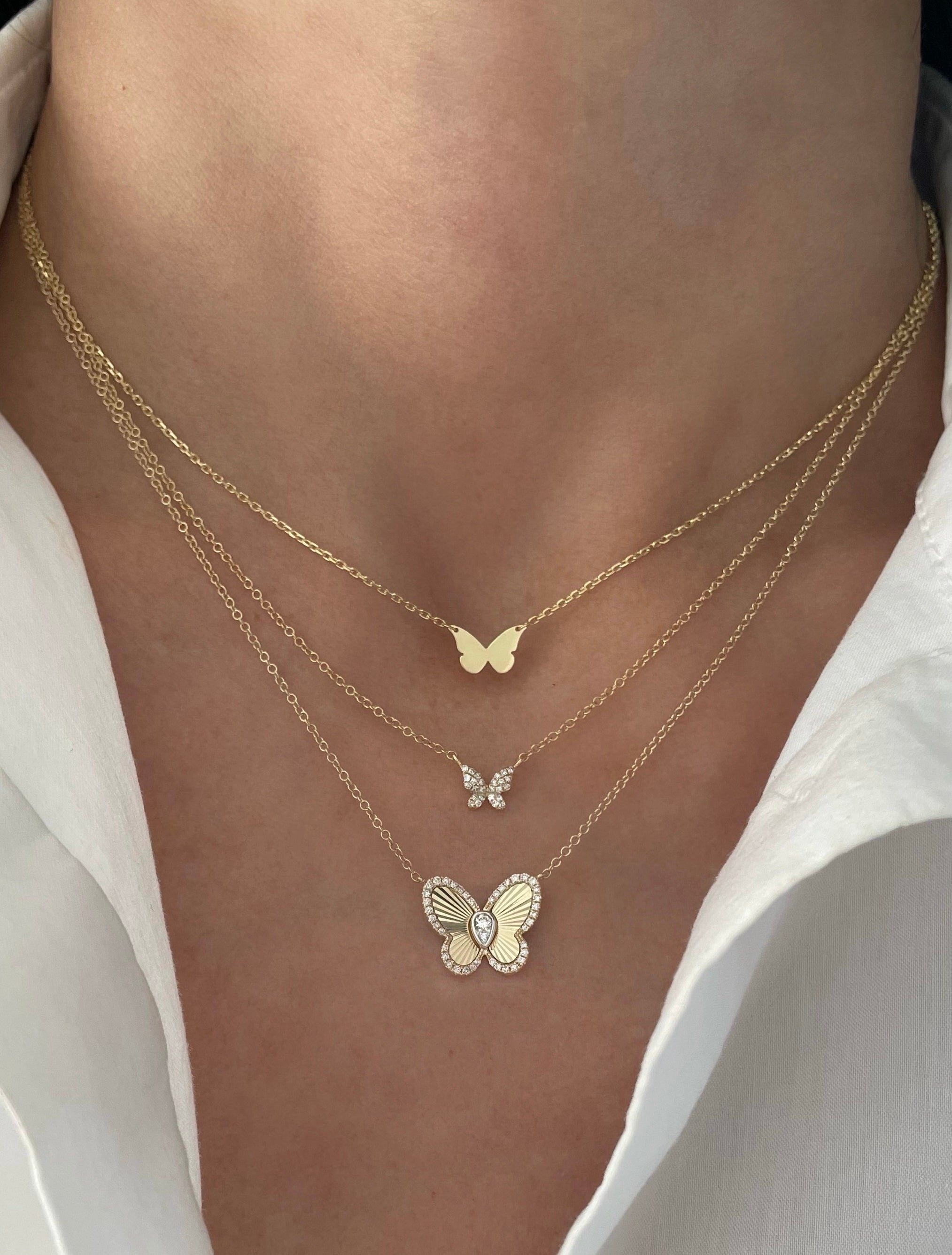 Diamond and Gold Fluted Butterfly