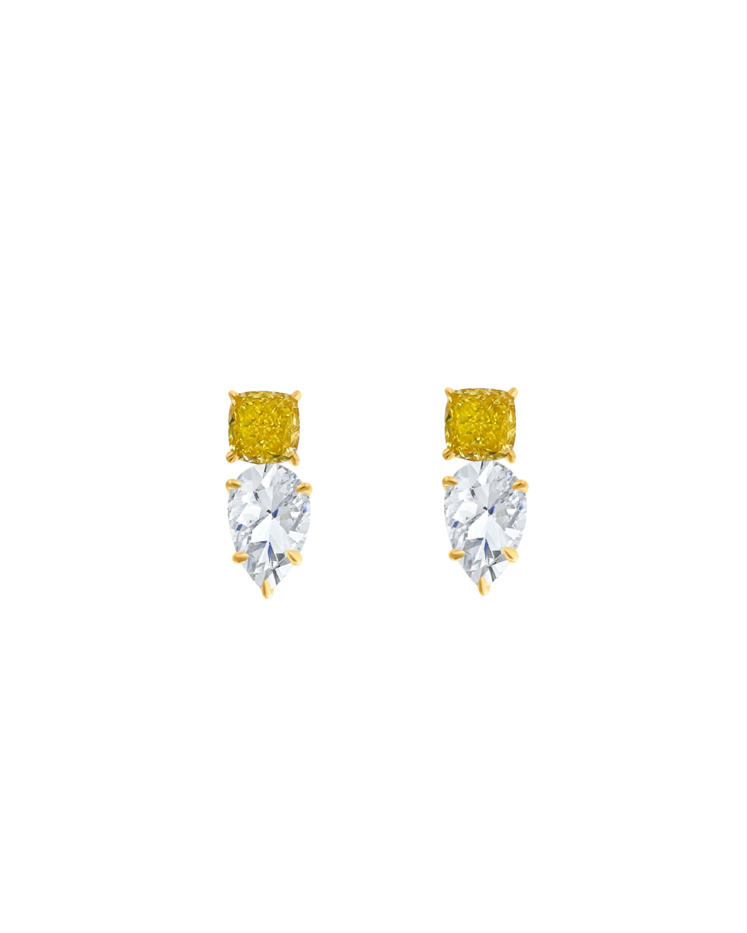 Lab Yellow and White Diamond Earrings