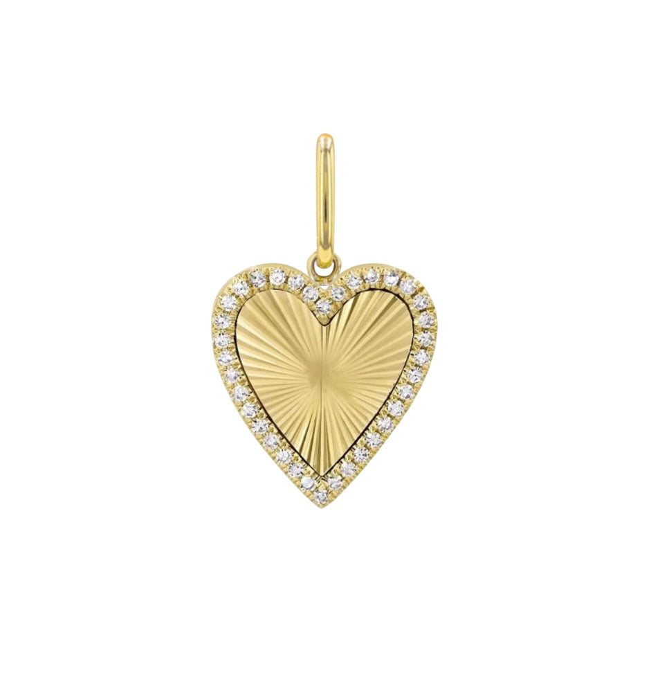Fluted Heart with Diamond Outline Charm