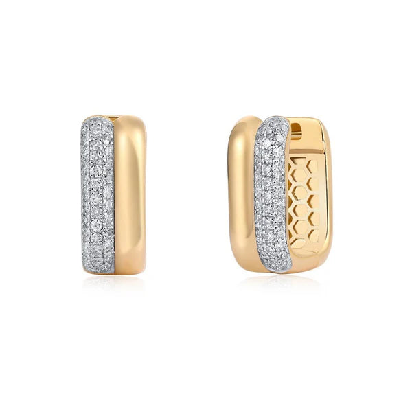 Gold and Diamond Rectangular Huggies