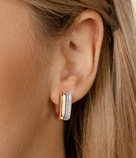 Gold and Diamond Rectangular Huggies