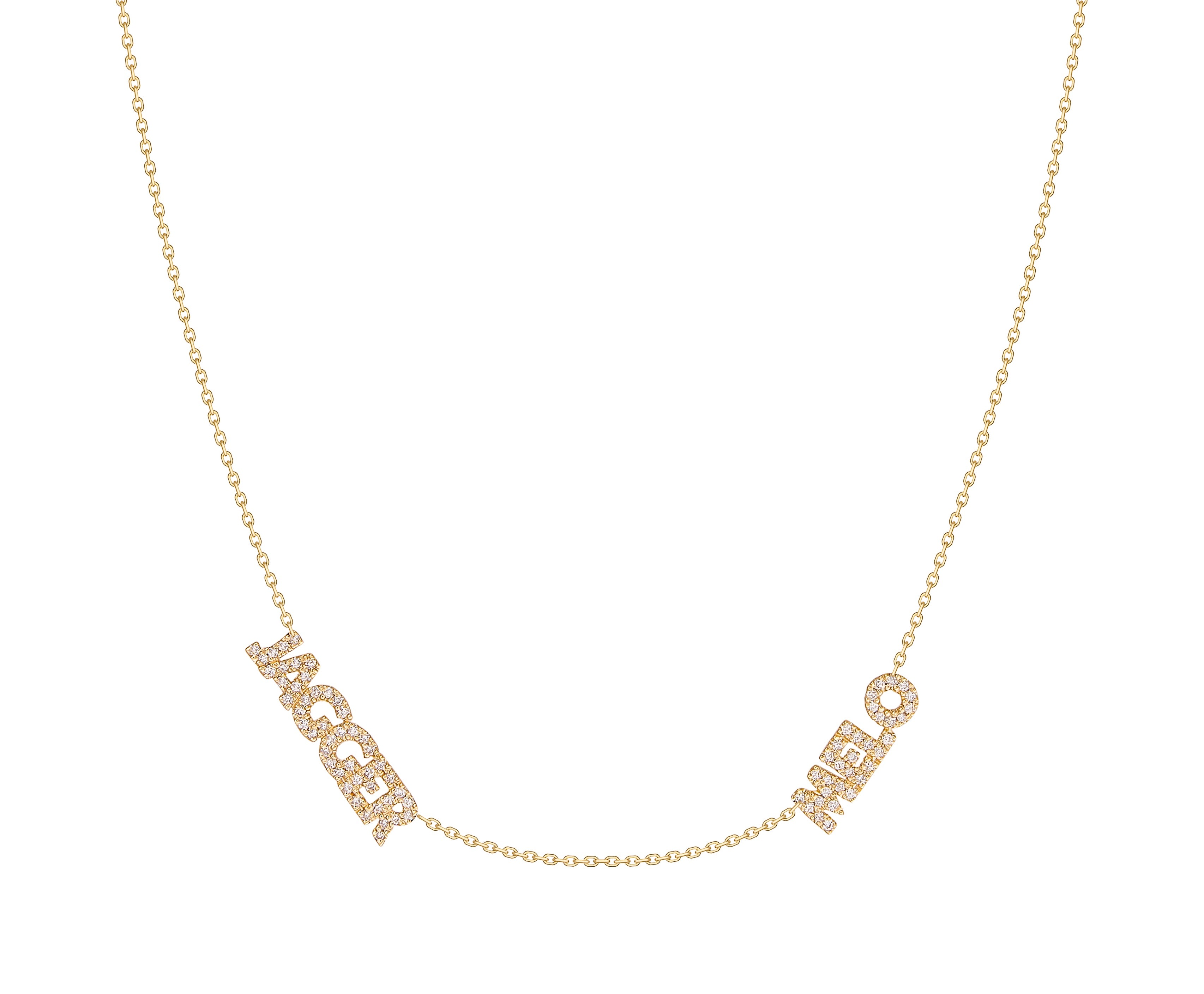 Multi Name All Diamond Block Font Necklace