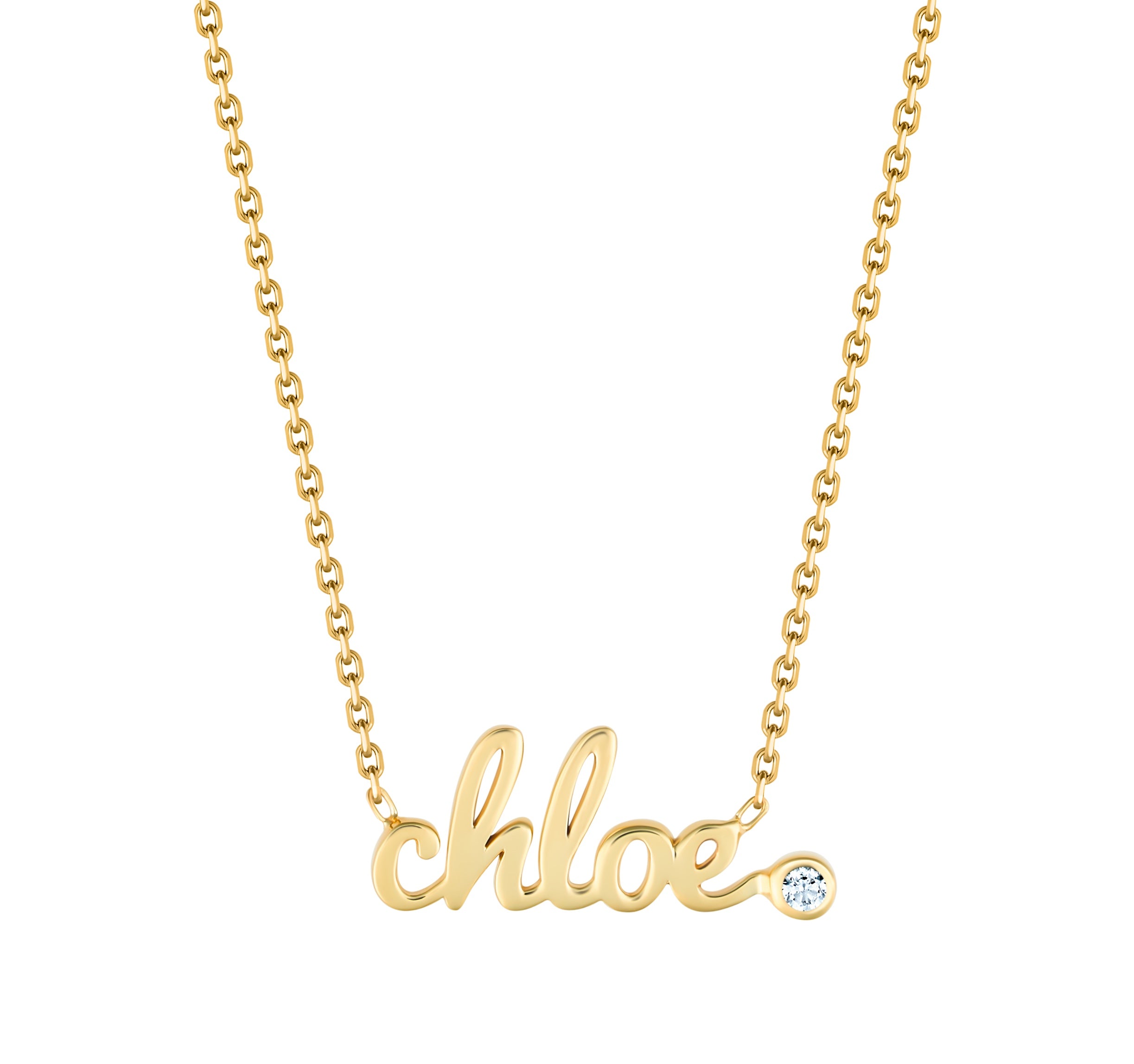 Small Script Gold Name Necklace With Stone Accent