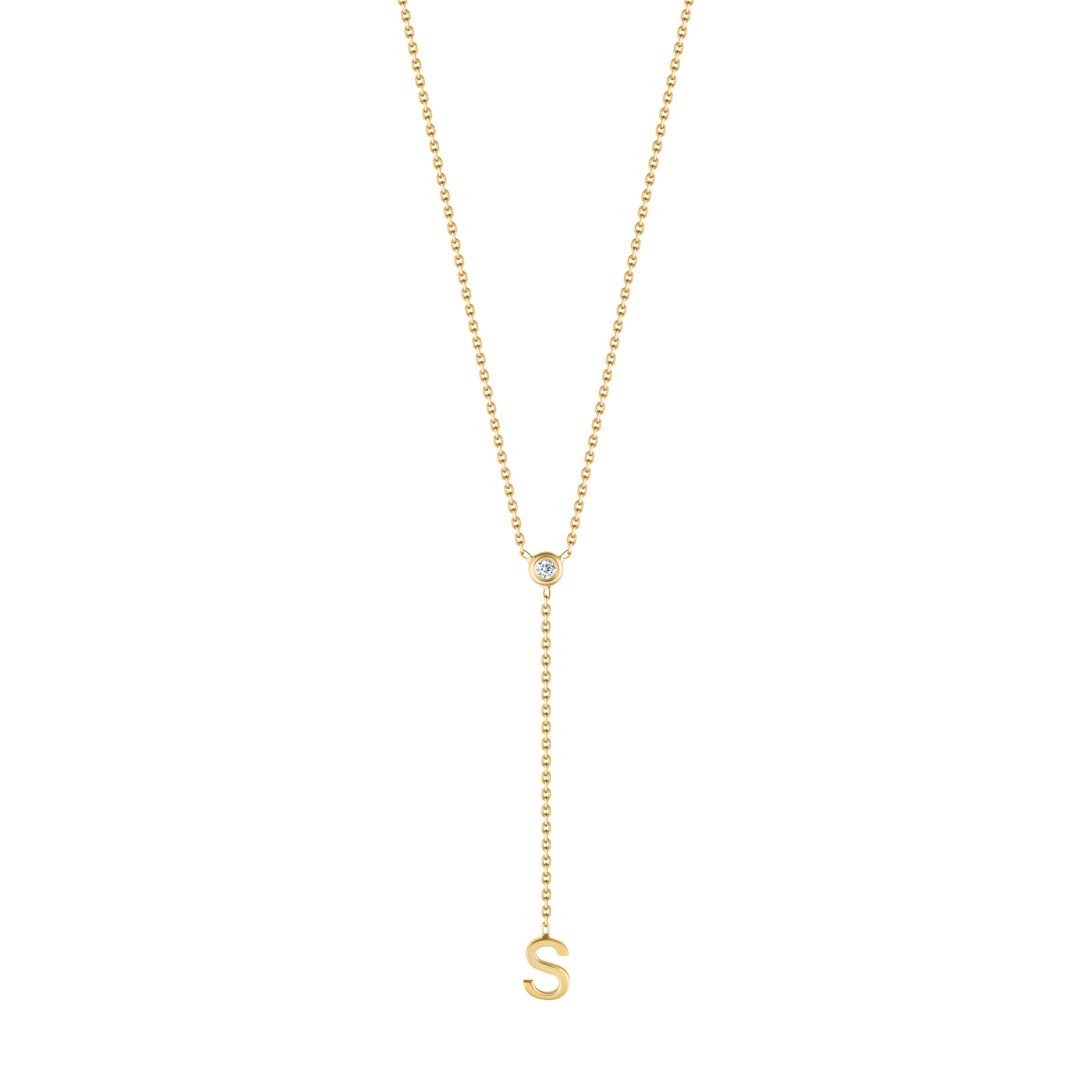 Stone and Letter Lariat Necklace
