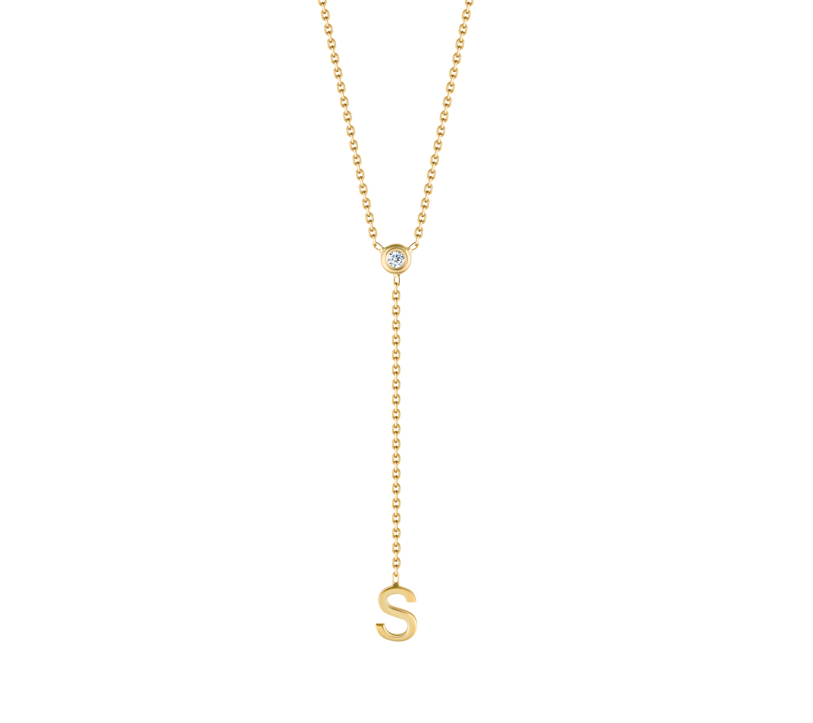 Stone and Letter Lariat Necklace
