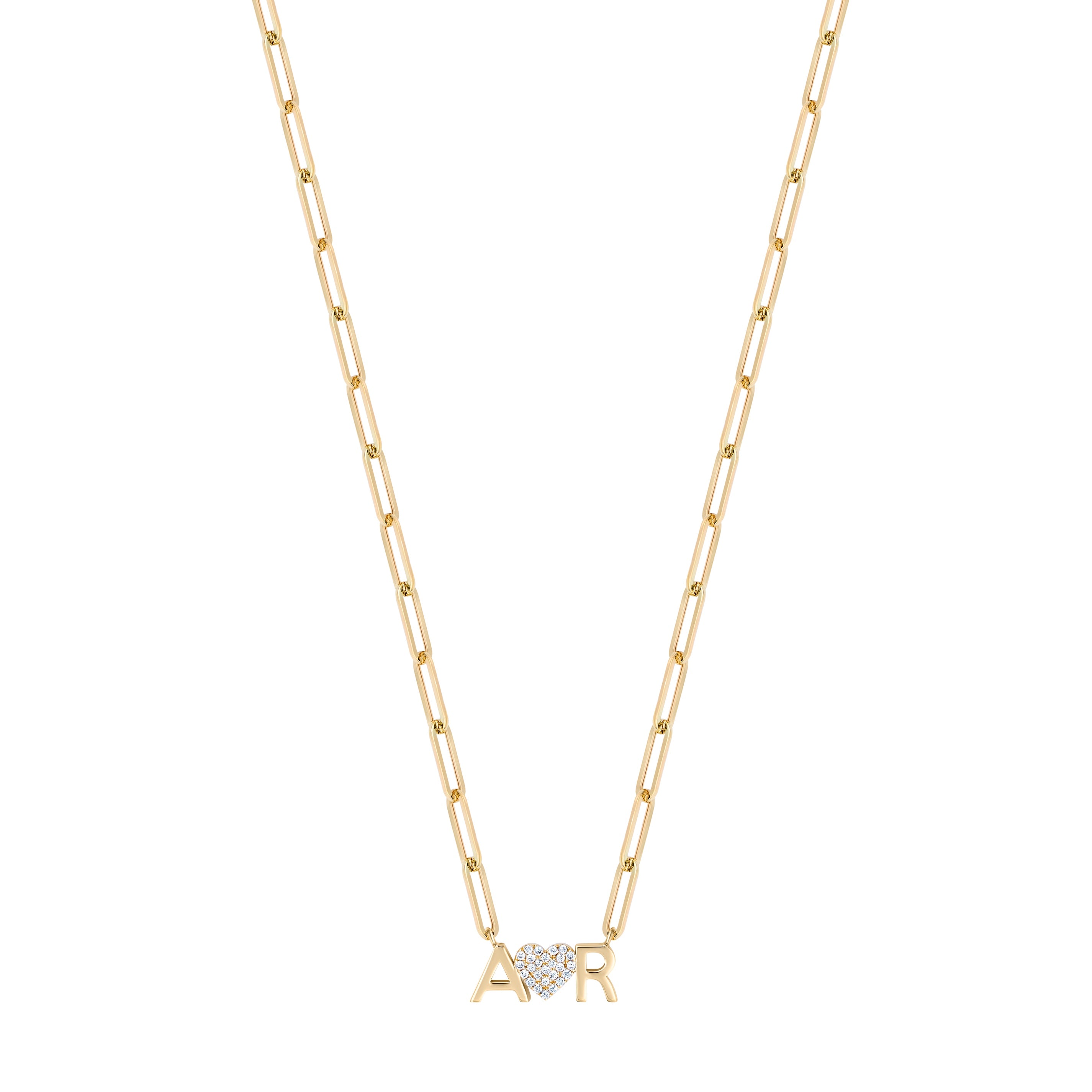 Paper Clip Chain with Pave Diamond Hearts and Letters