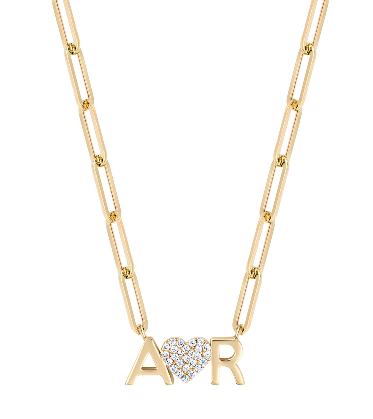 Paper Clip Chain with Pave Diamond Hearts and Letters