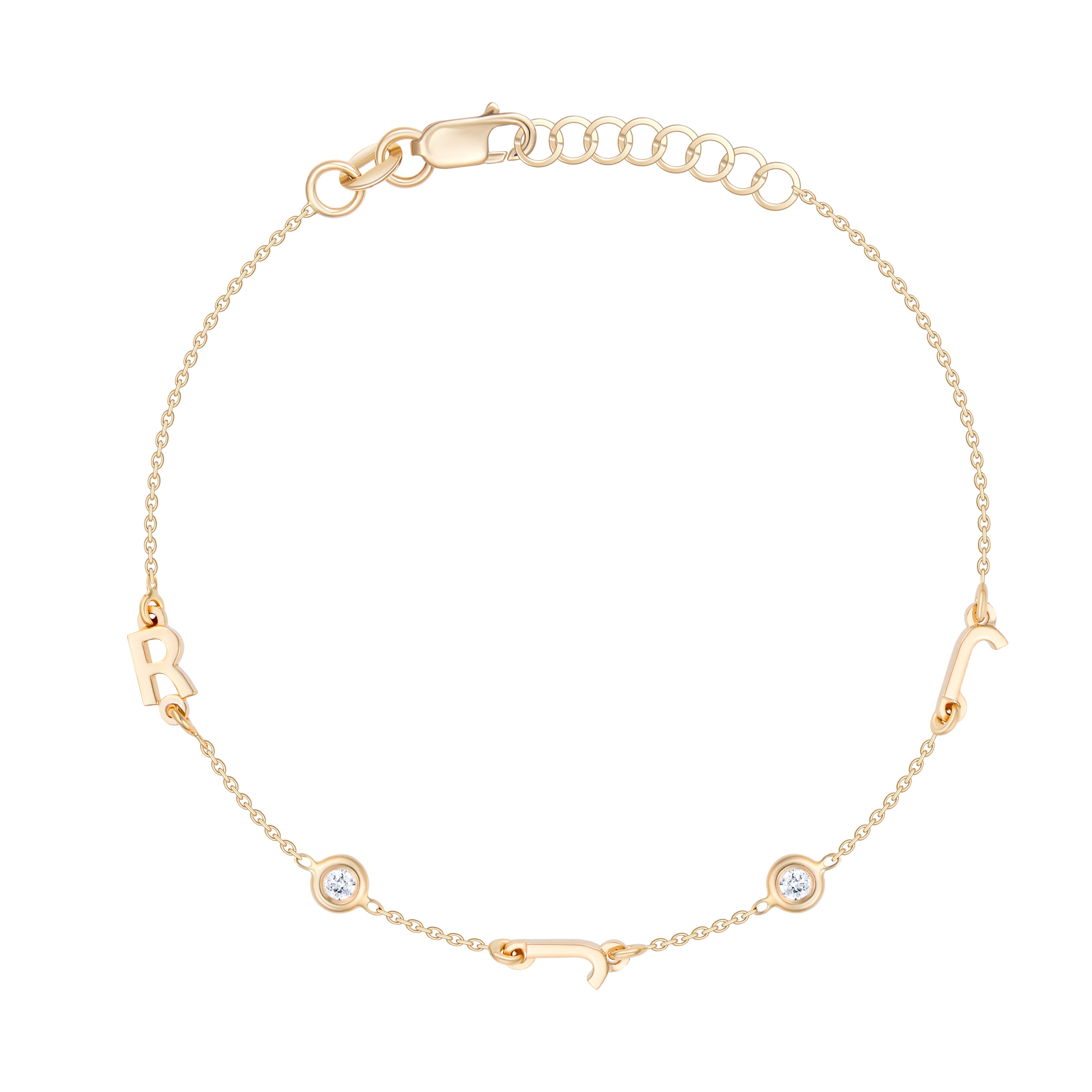 Mini Multi Letter and Stone Bracelet - Sideways