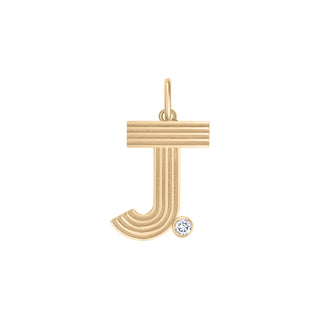 Large Retro Fluted Letter Charm with Stone Accent