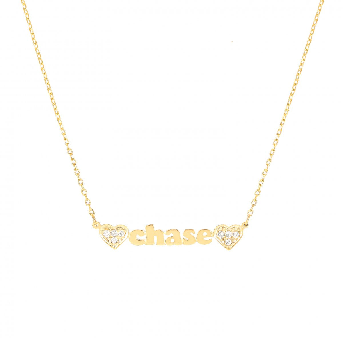 Mini Me - Double Diamond Heart - Diamond Heart Accent Both Sides with Personalized Name - Lola James Jewelry 