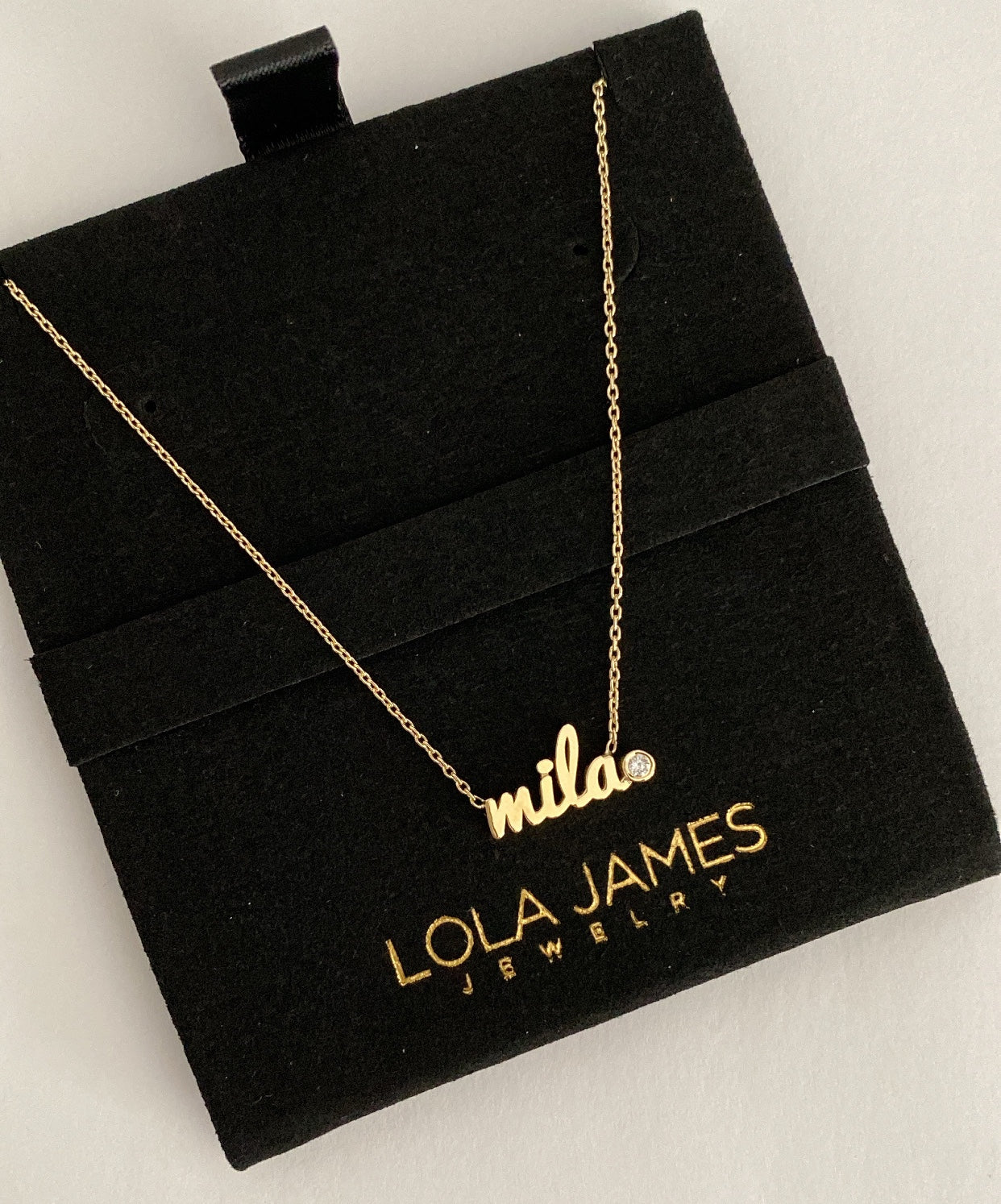Small Script Gold Name Necklace With Stone Accent