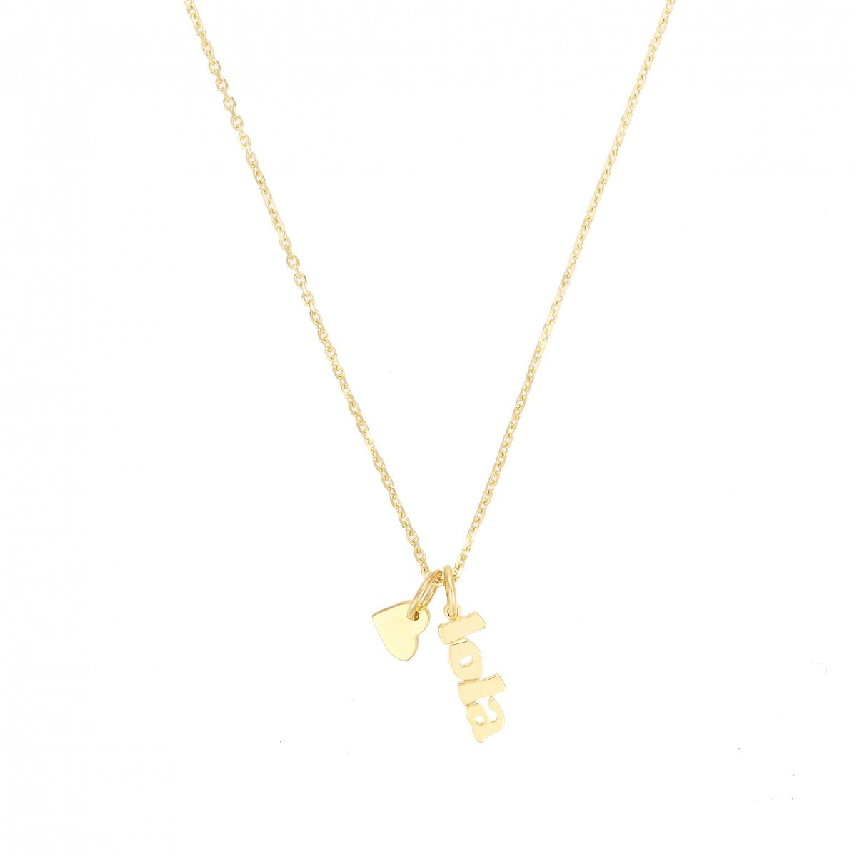 Mini Me + Heart Charm -  14K Gold Heart and Name Tag Charm Necklace- Lola James Jewelry 