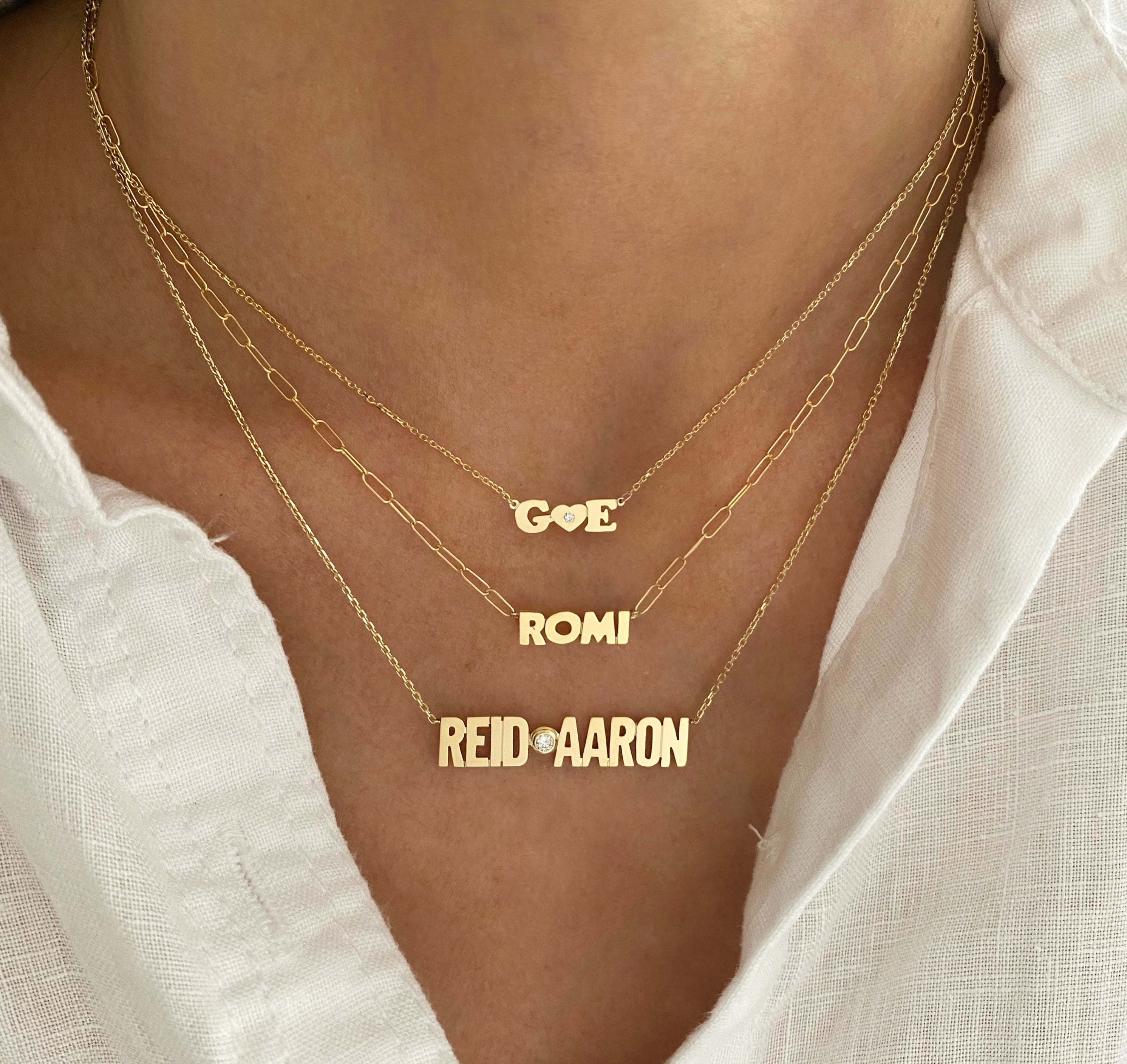Double Name Necklace with Diamond Bezel Accent