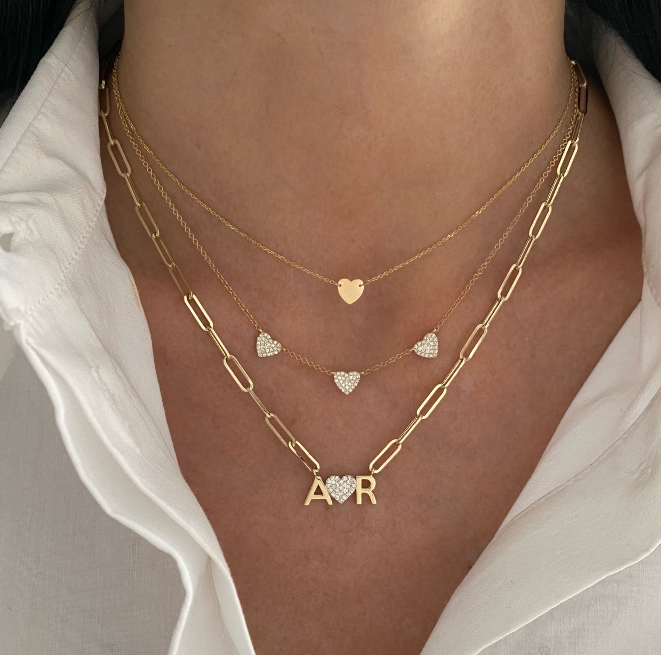 Paper Clip Chain with Pave Diamond Hearts and Letters