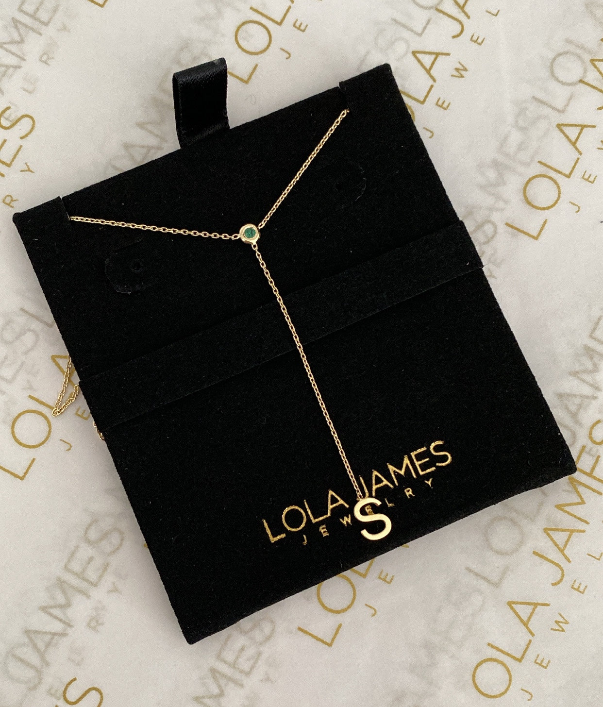 Stone and Letter Lariat Necklace