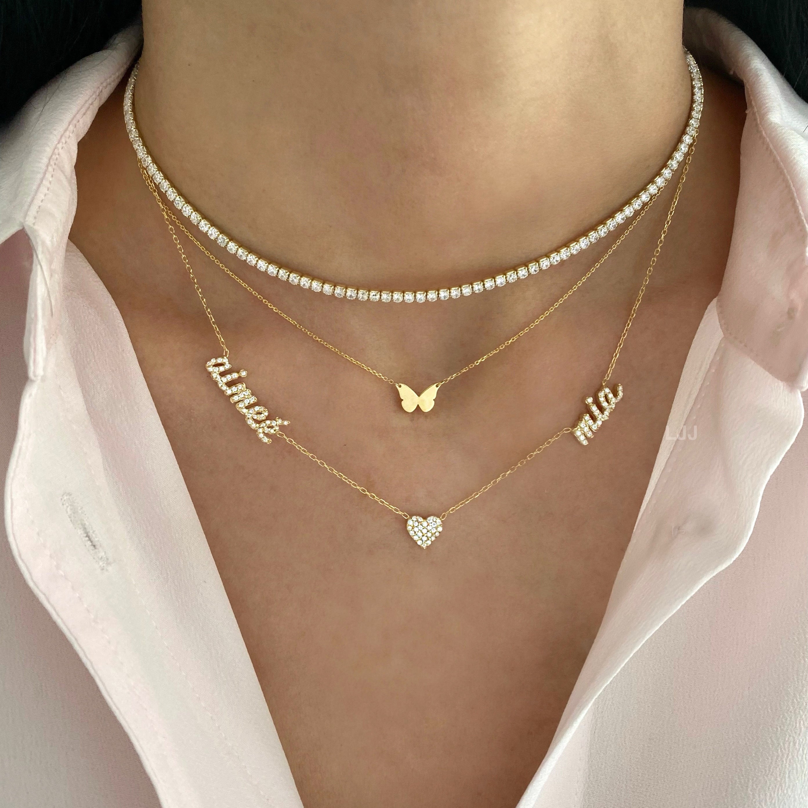 Diamond Script Multi Name Necklace