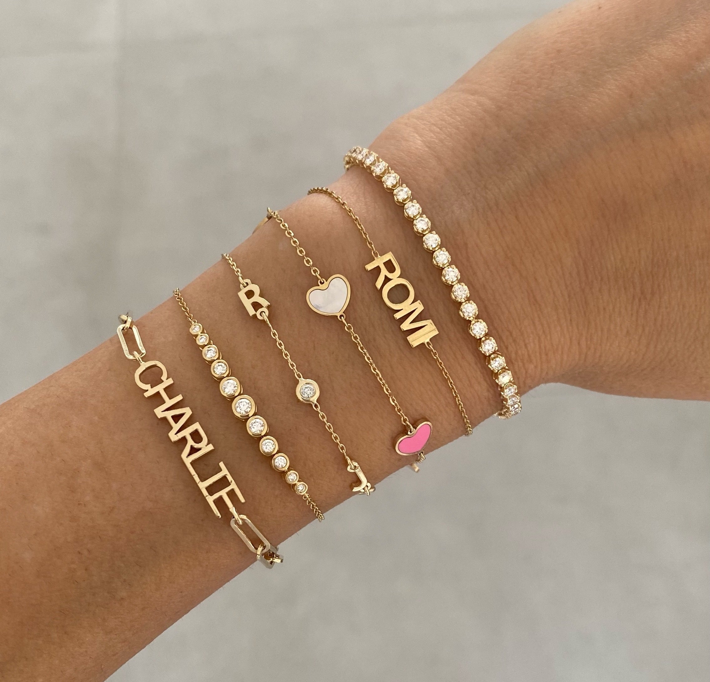 Mini Multi Letter and Stone Bracelet - Sideways