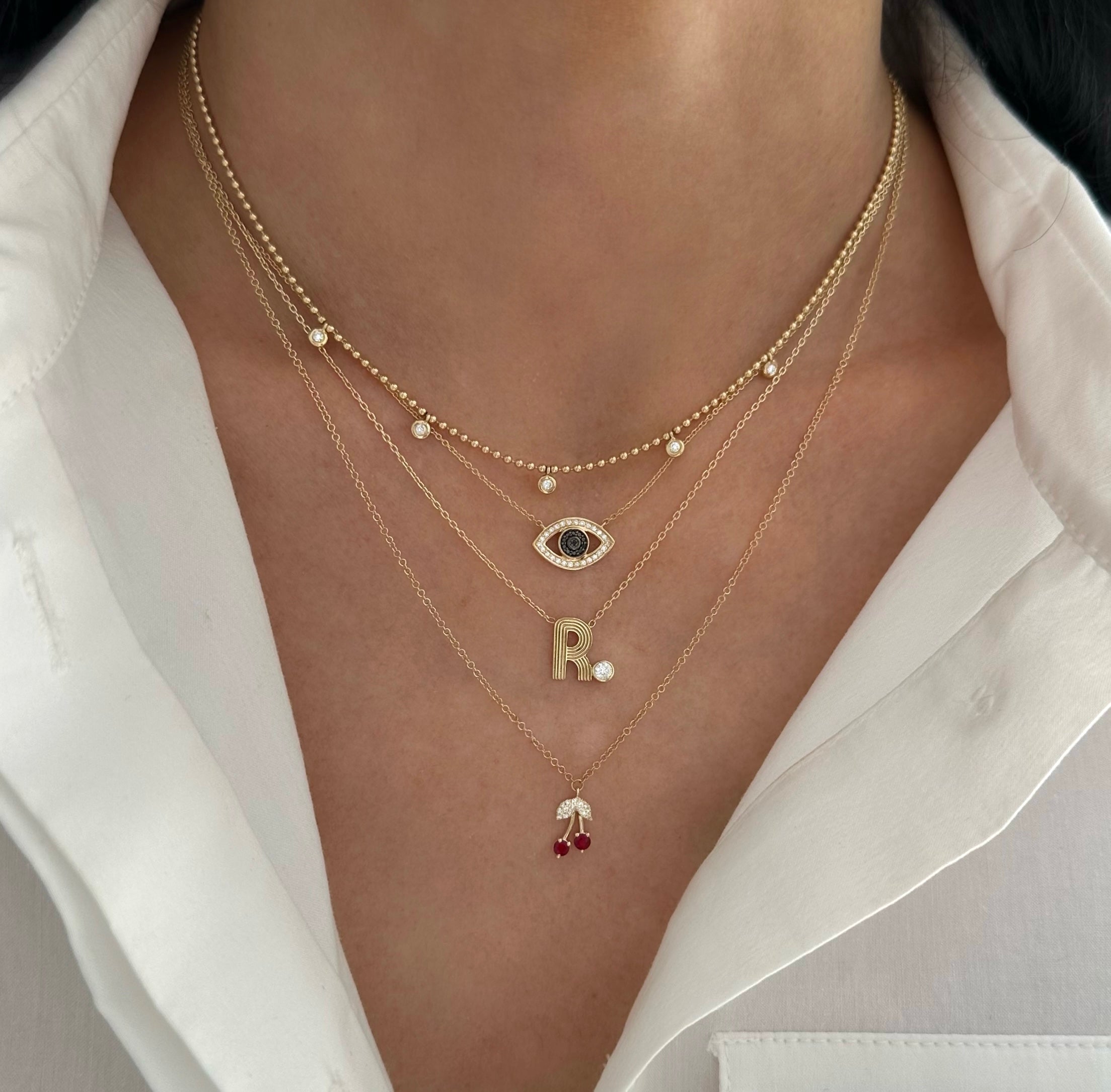 Retro Fluted Letter with Stone Accent Necklace