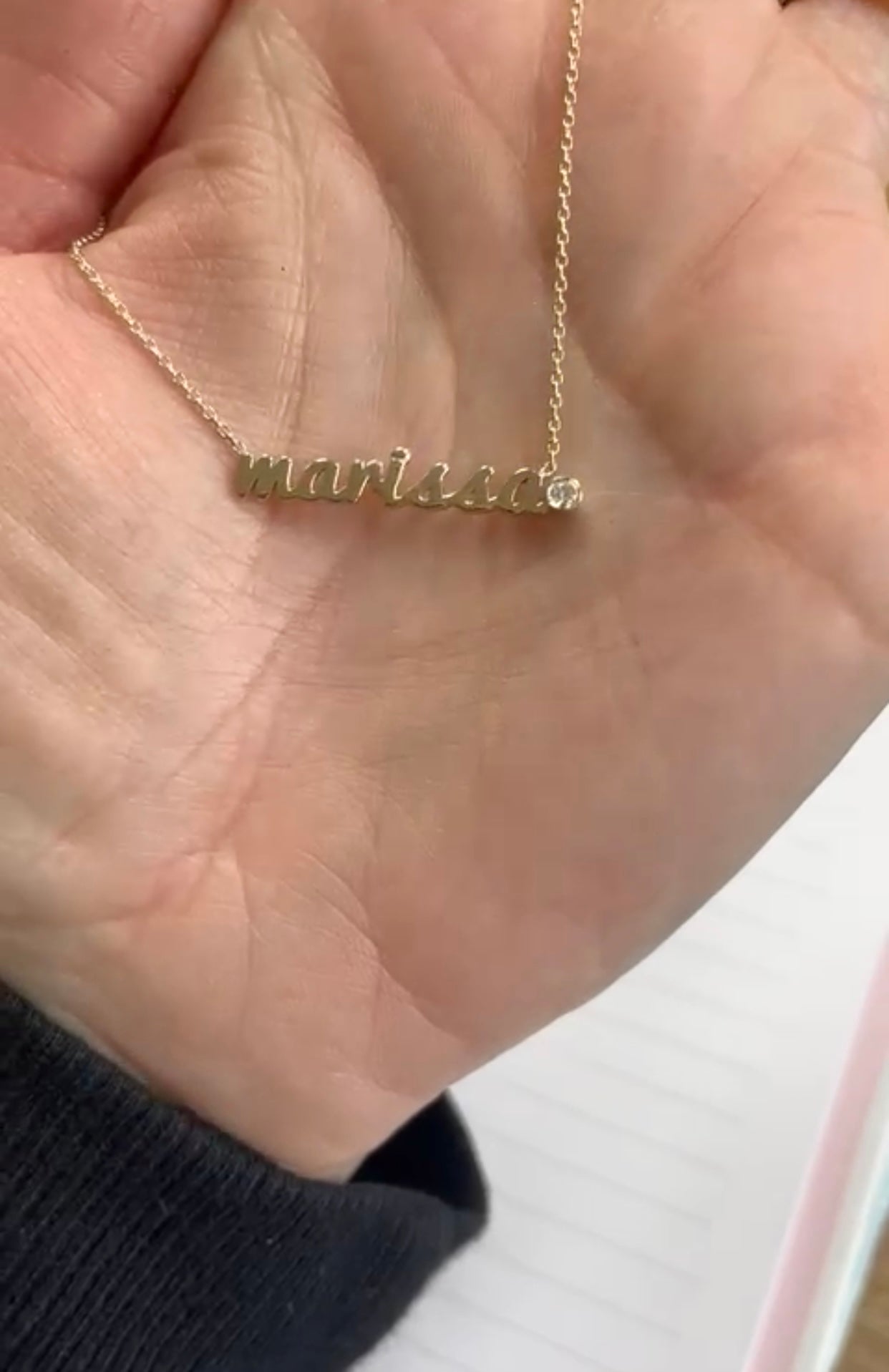 Small Script Gold Name Necklace With Stone Accent