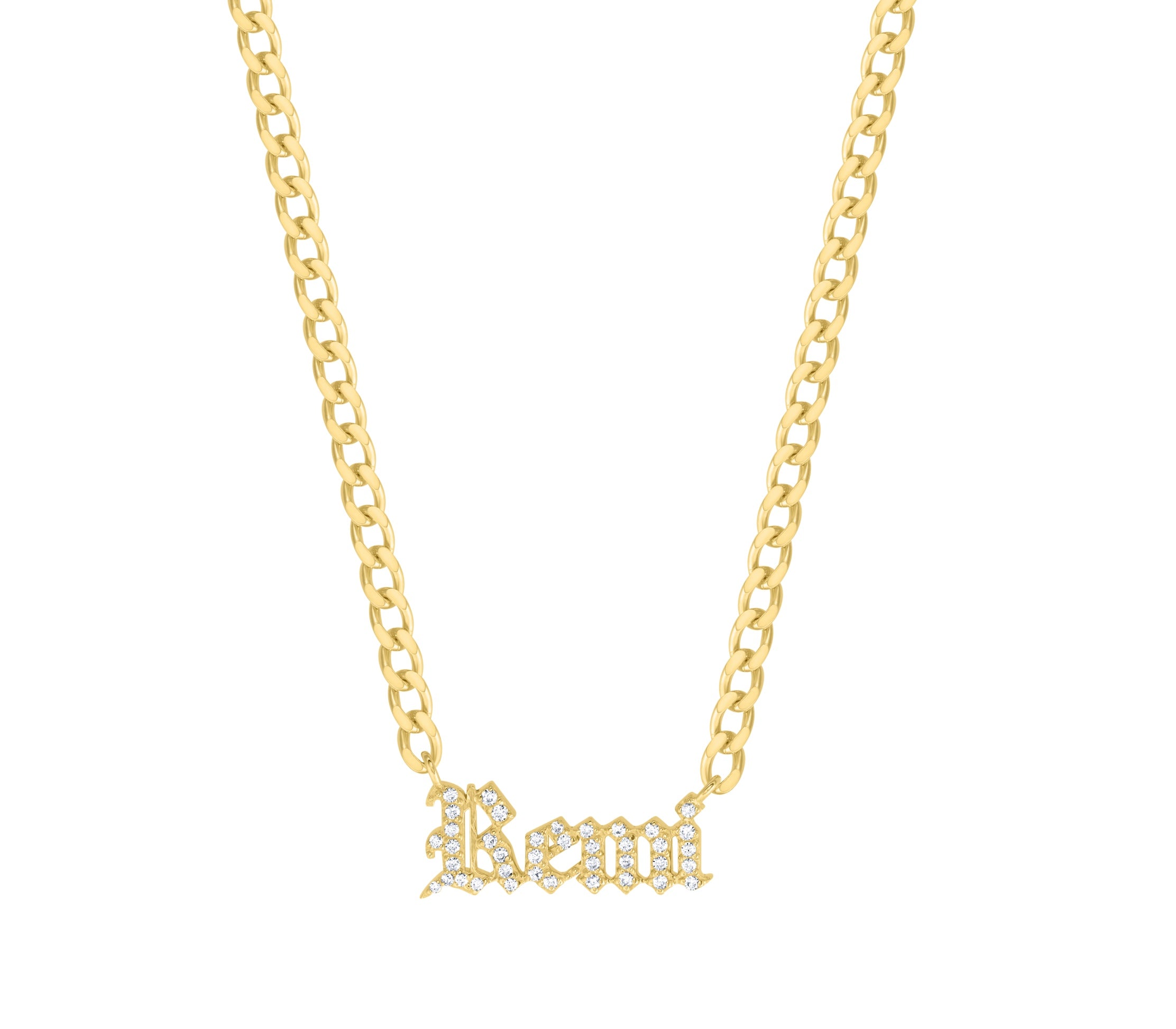 Small Curb Chain Diamond Gothic Name Necklace