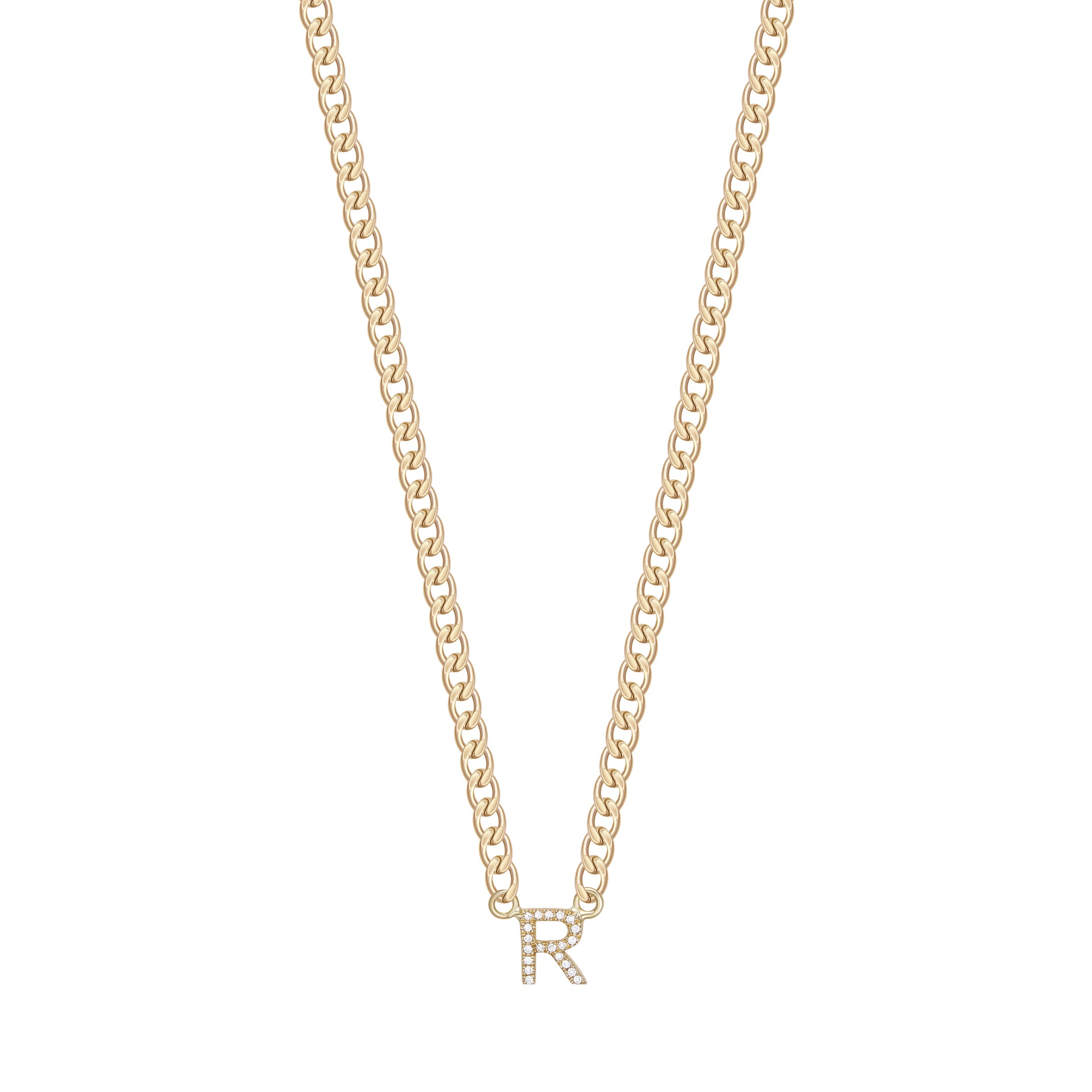 Small Cuban Link Diamond/Stone Letter Necklace