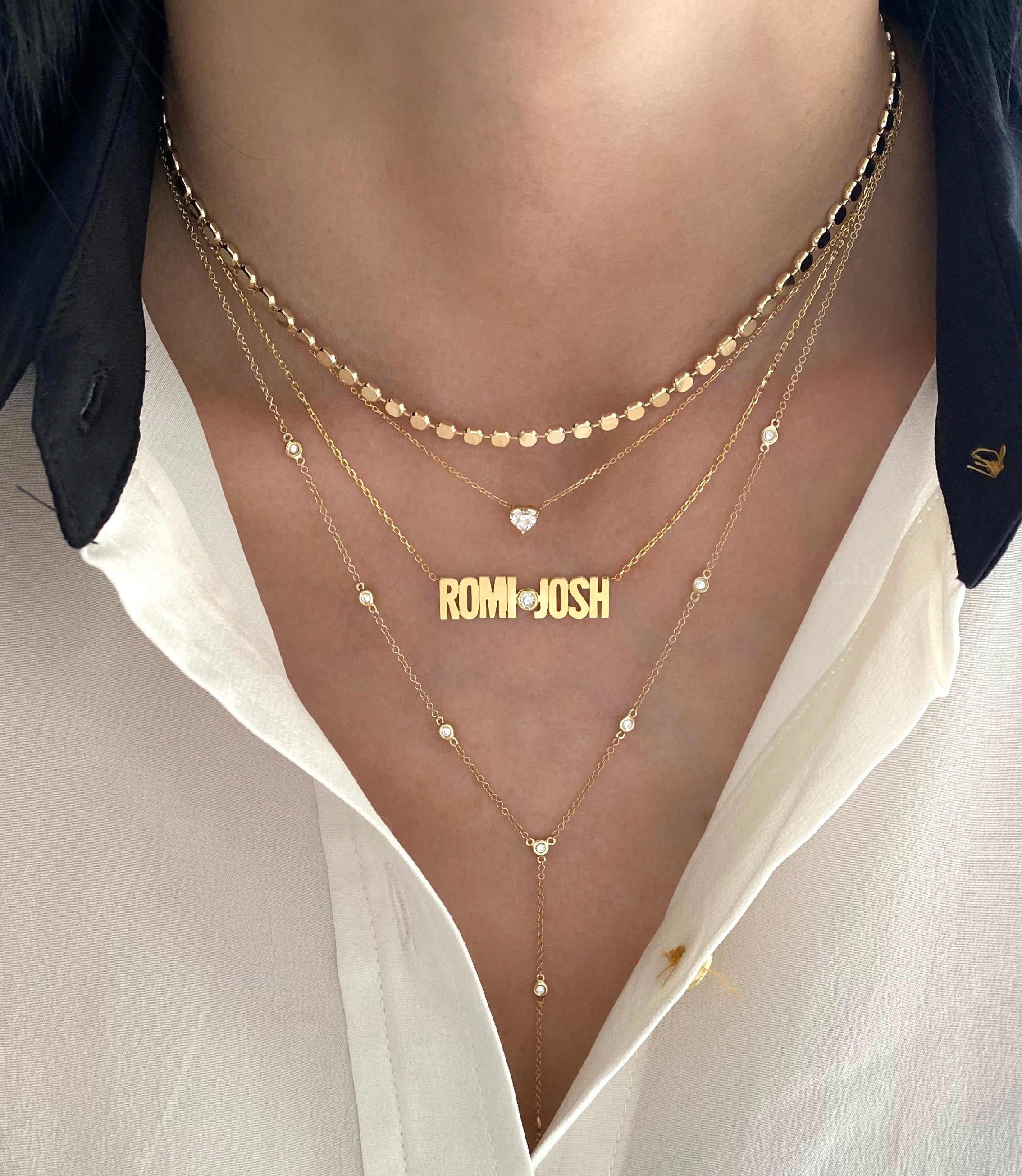 Double Name Necklace with Diamond Bezel Accent