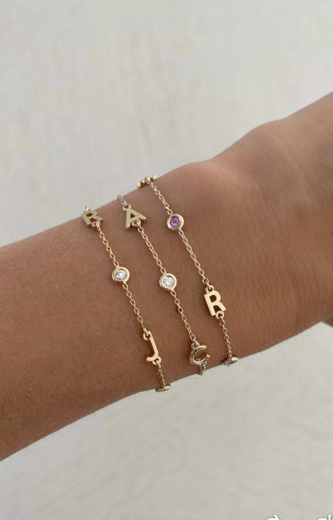 Mini Multi Letter and Stone Bracelet - Sideways
