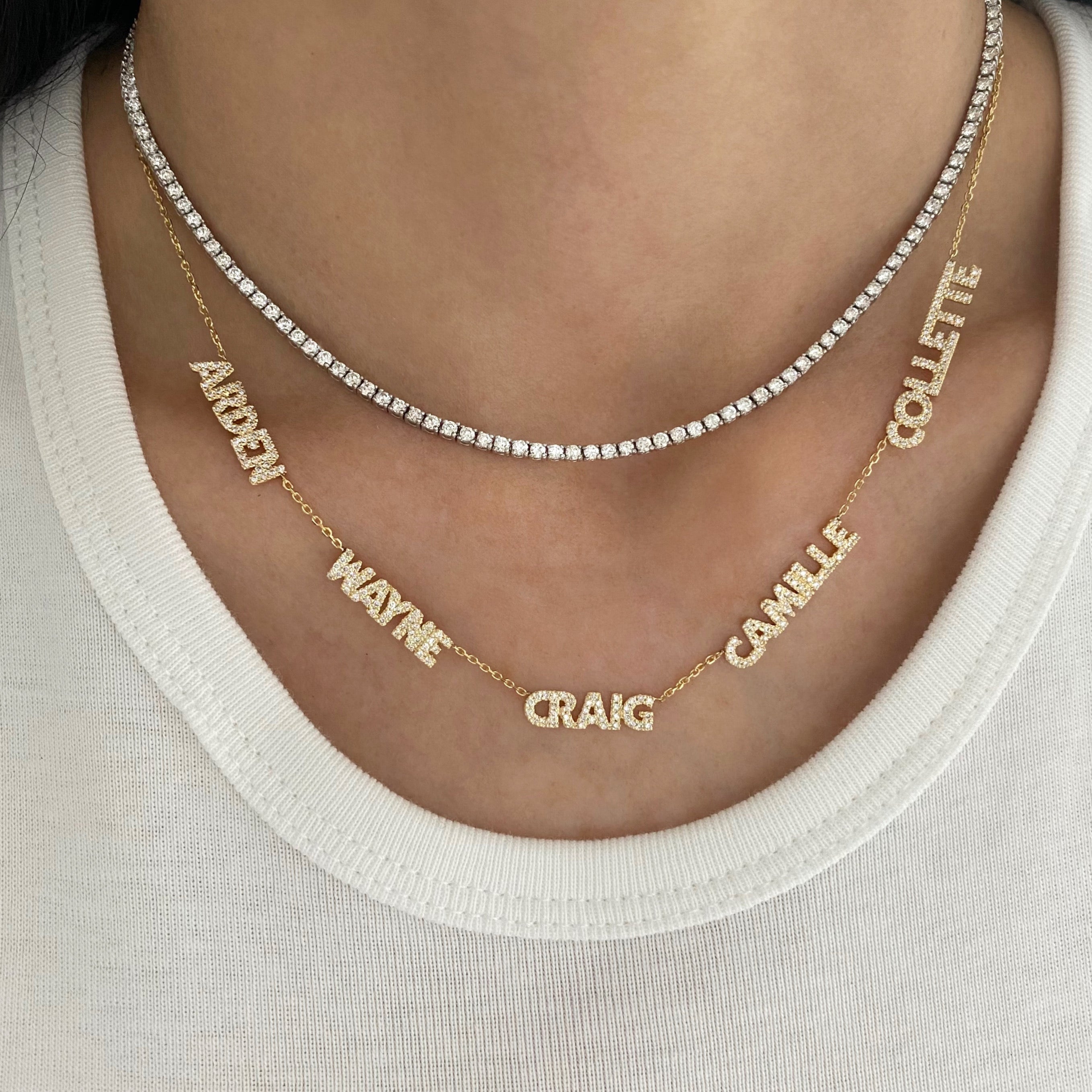 Multi Name All Diamond Block Font Necklace