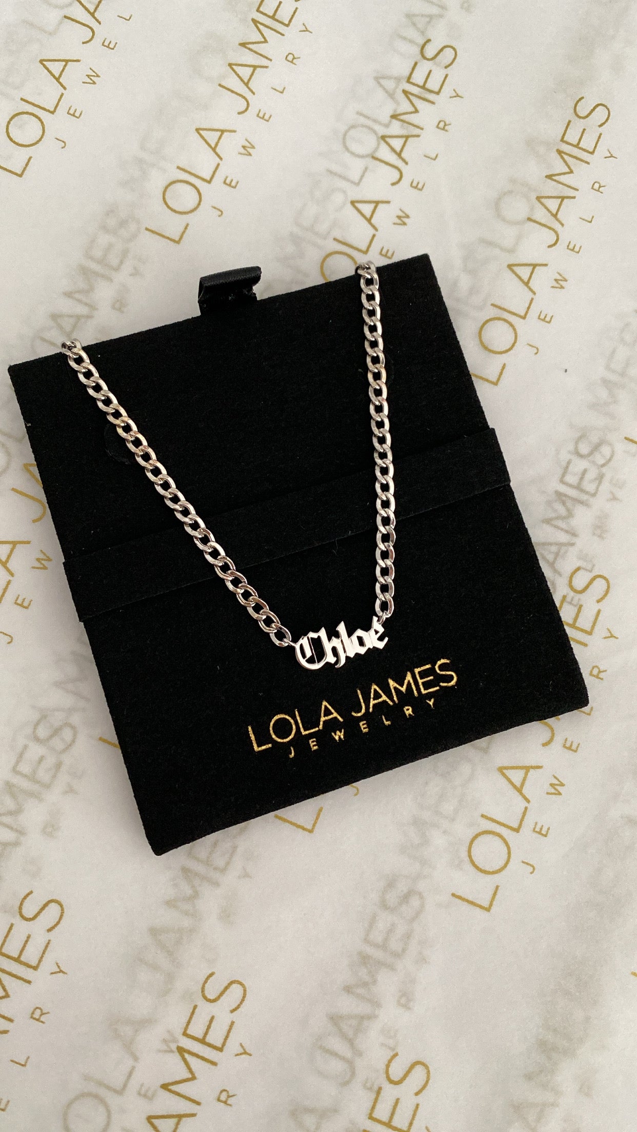 Small Curb Chain Gothic Name Necklace