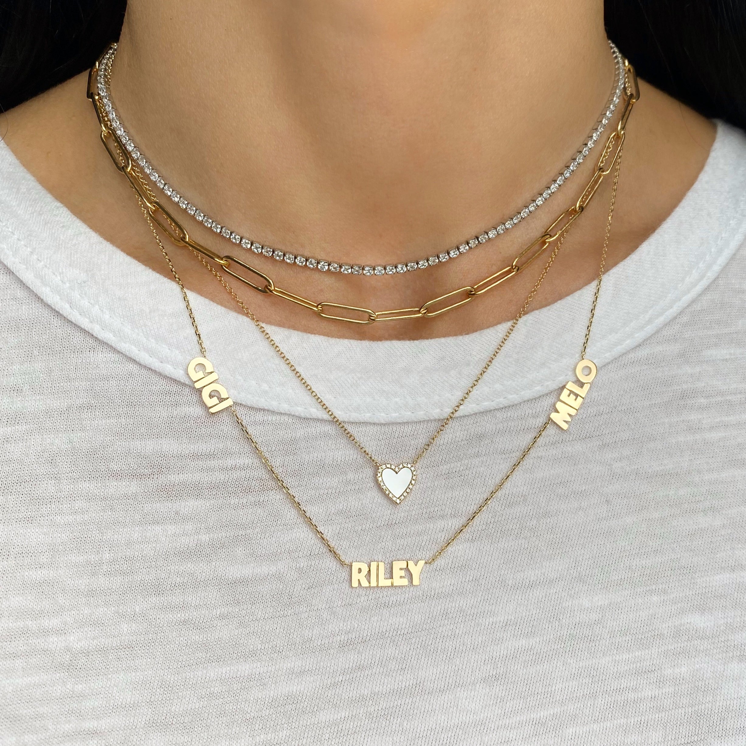 Multi Name Uppercase Font - 14K Gold Personalized Multi Name Necklace - Lola James Jewelry 