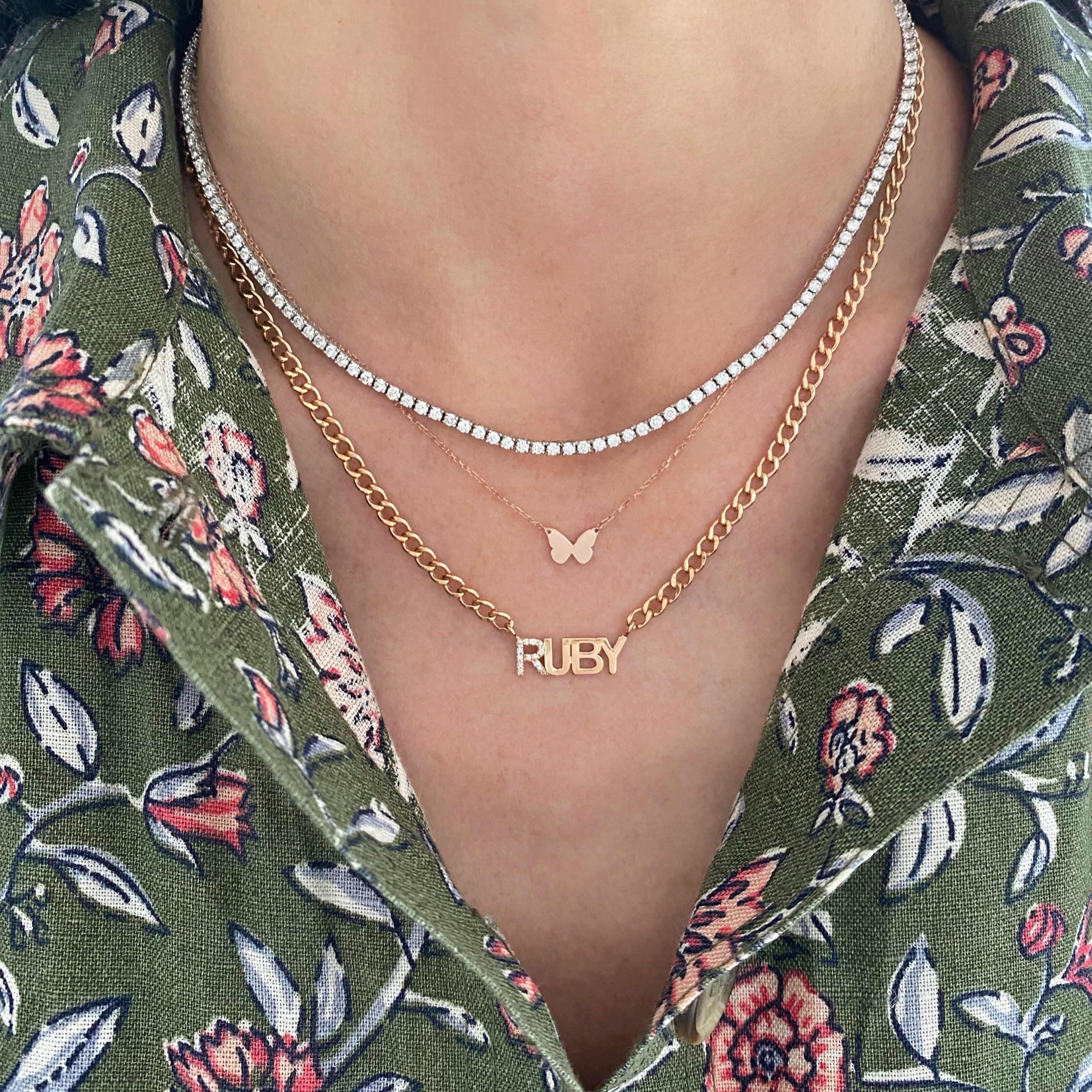 Cuban Link First Letter Diamond Uppercase Name Necklace